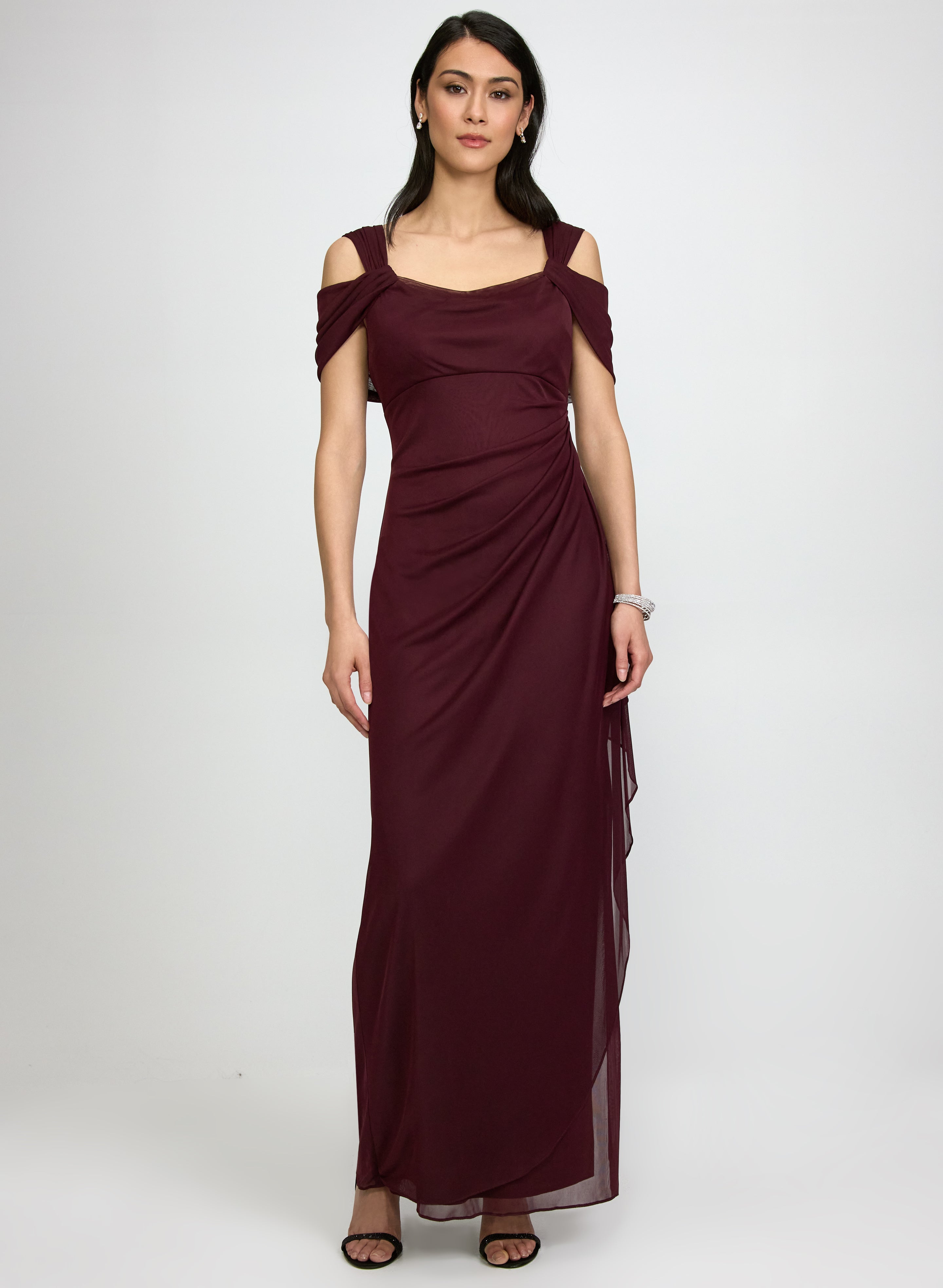 knee length dresses for ladies Alianna Cowl Neck Mesh Maxi Dress
