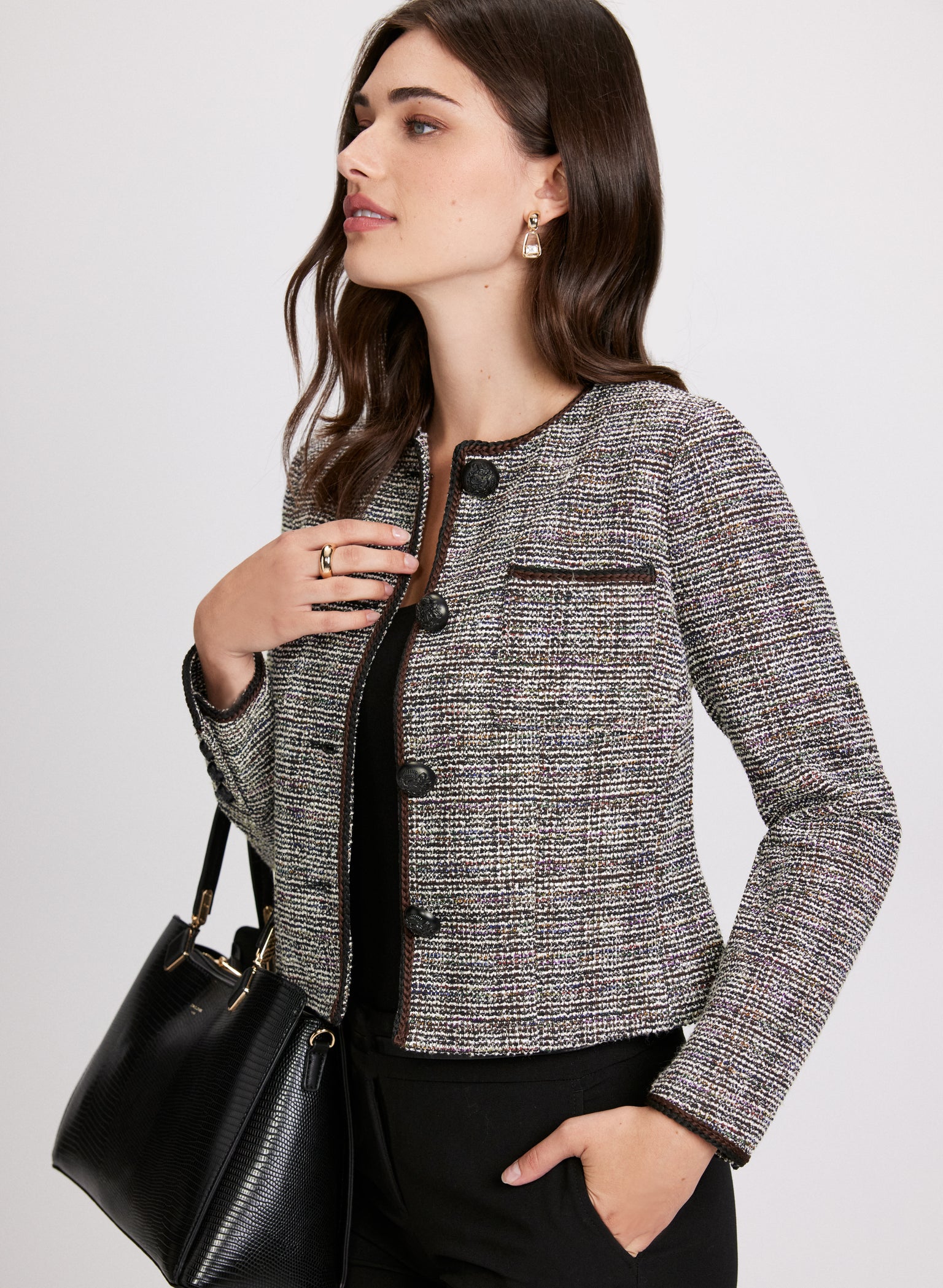 Asymmetric Cropped Bouclé Jacket