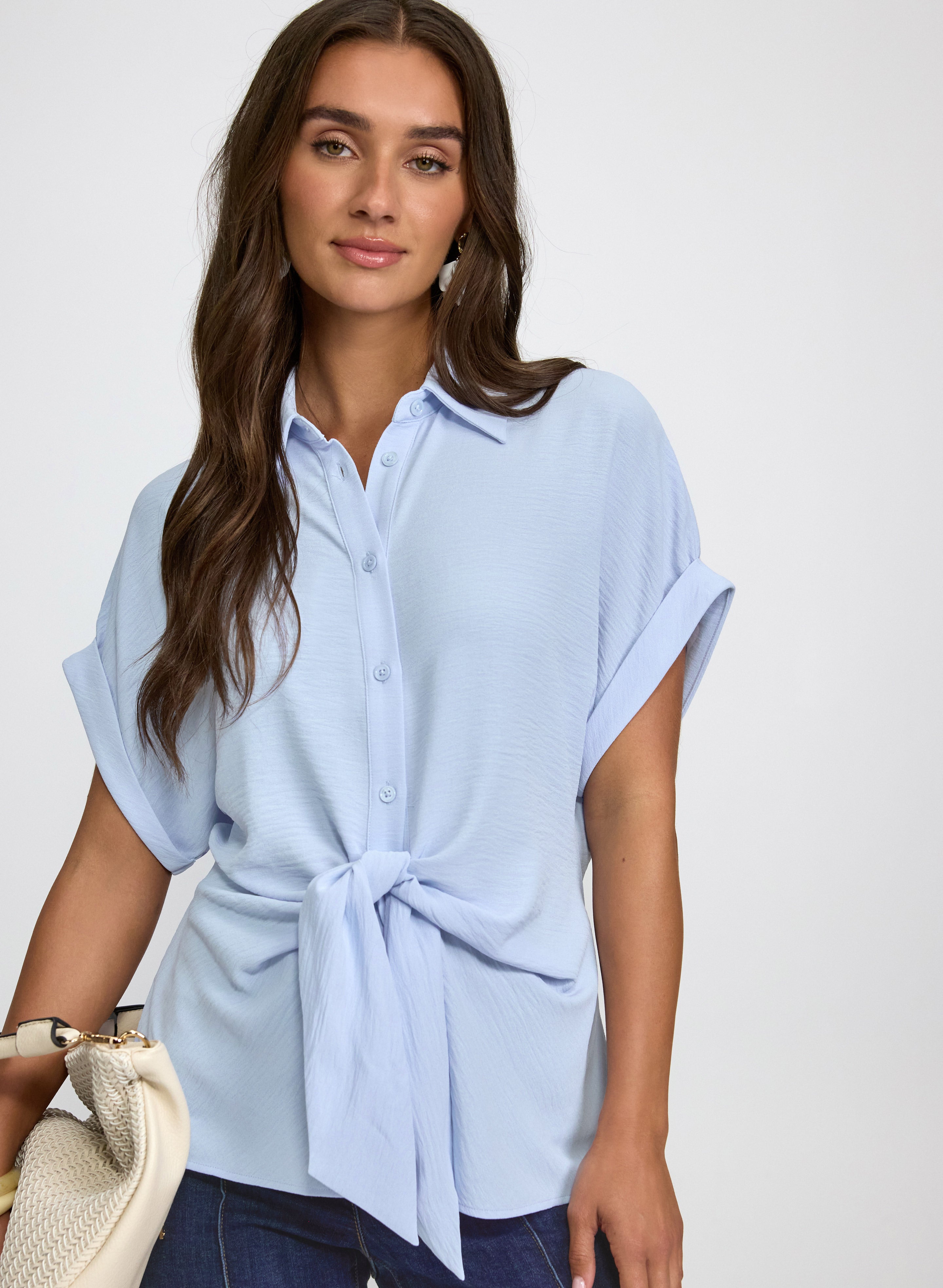 app　mare Slim Tie Flare Blouse Front Tie Blouse