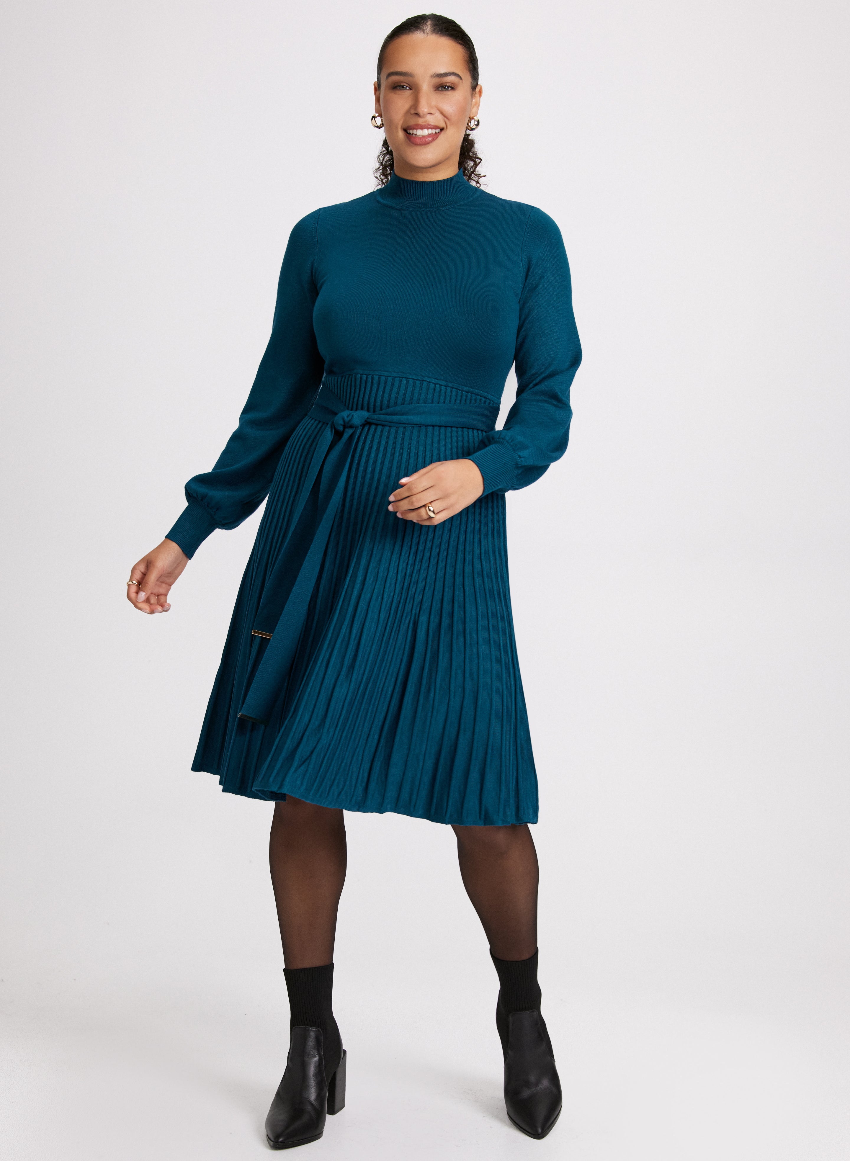 Pleated skirt sweater dress hotsell