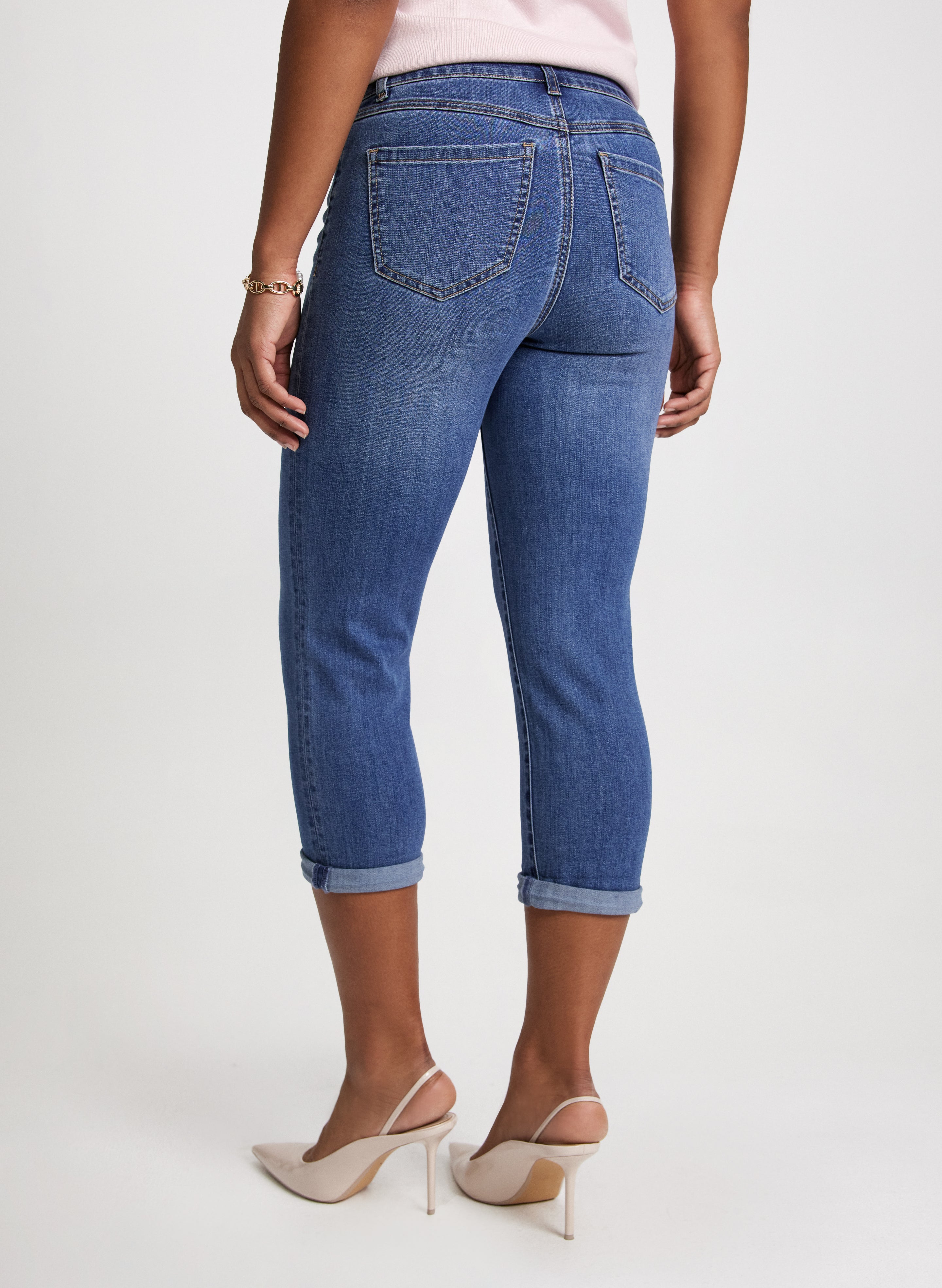  Womens Capri Jeans Stretchy Straight Leg Denim Pants Sky  Blue Size 10