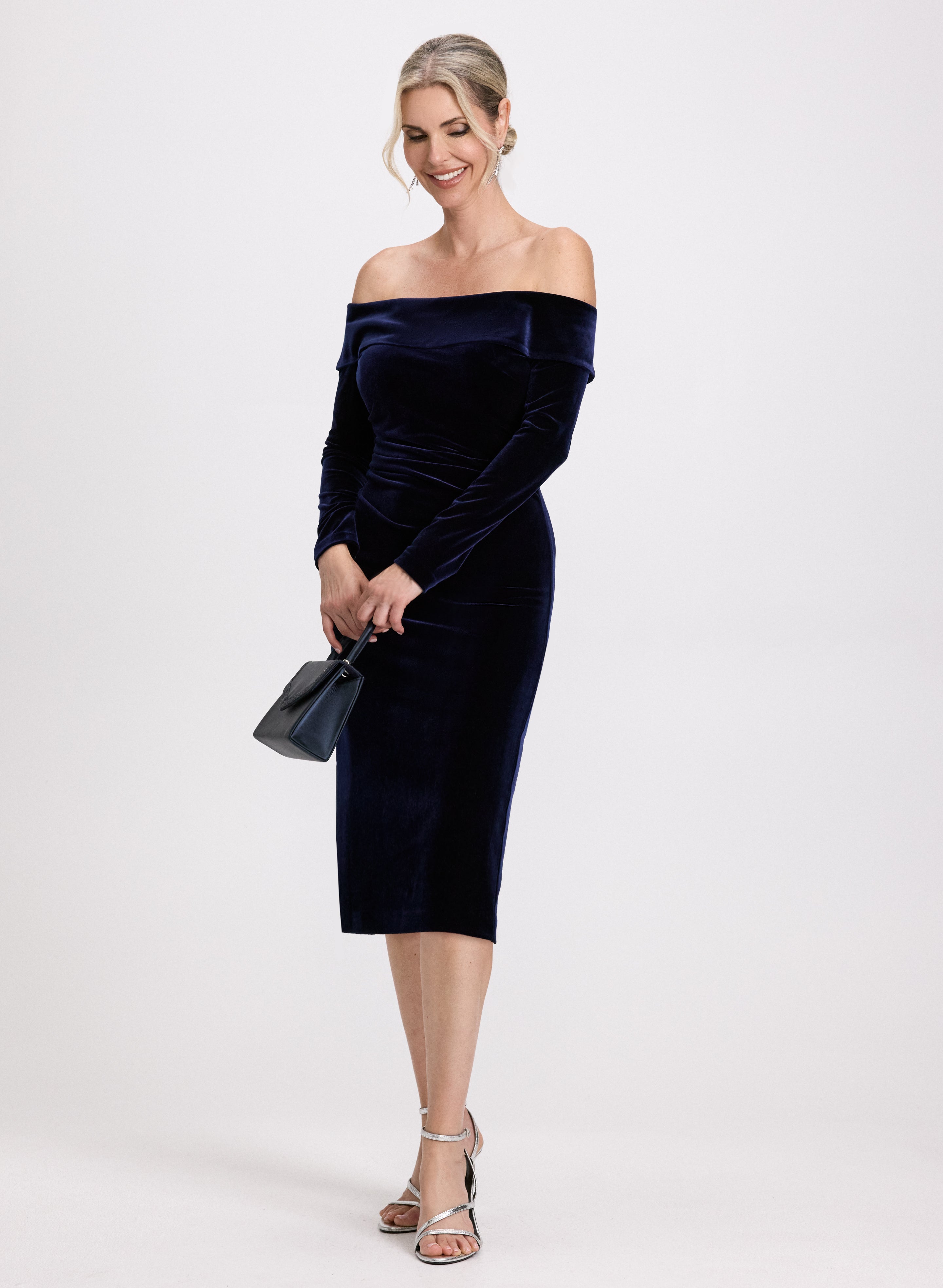 laura Off-The-Shoulder Velvet Dress | Clothing laura Off-The-Shoulder Velvet Dress | Clothing