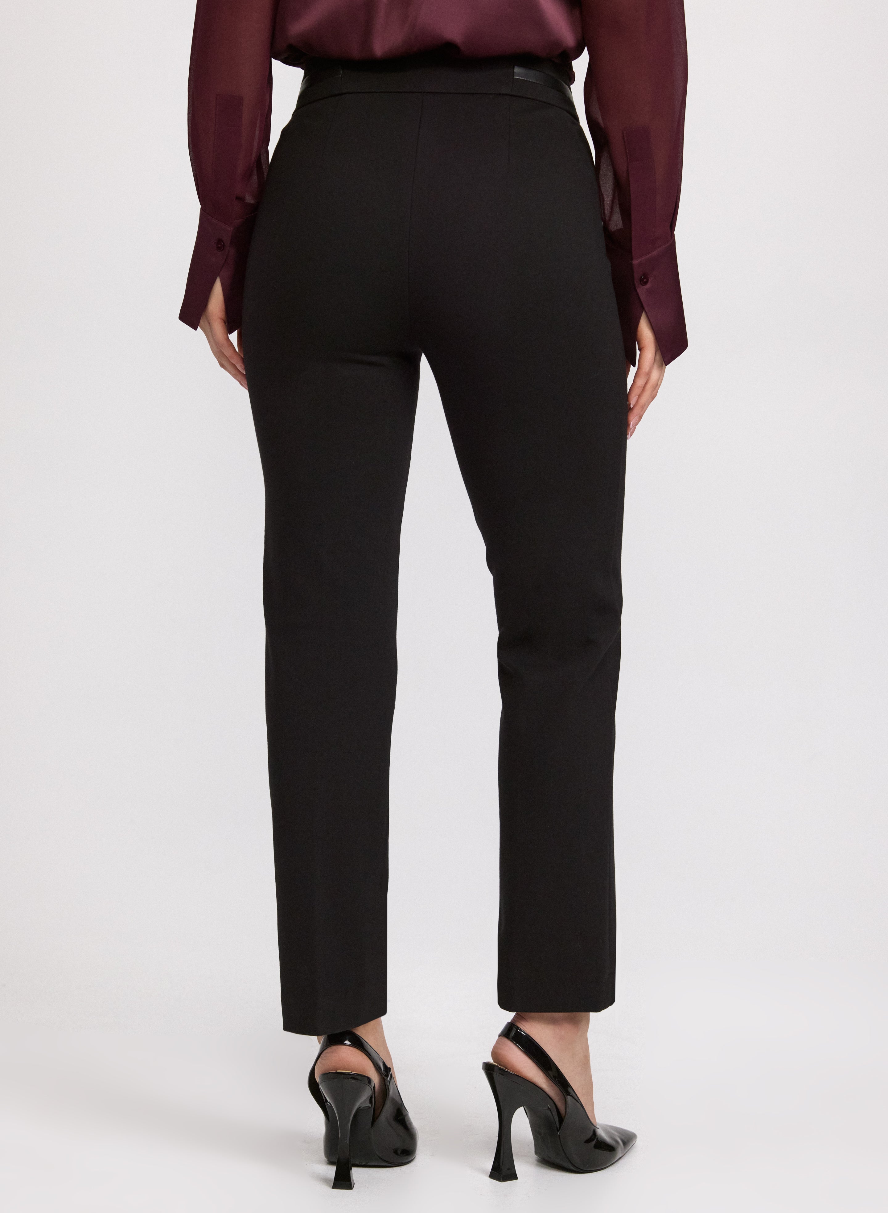Sofia Vegan Leather Trim Straight-Leg Pants - Regular