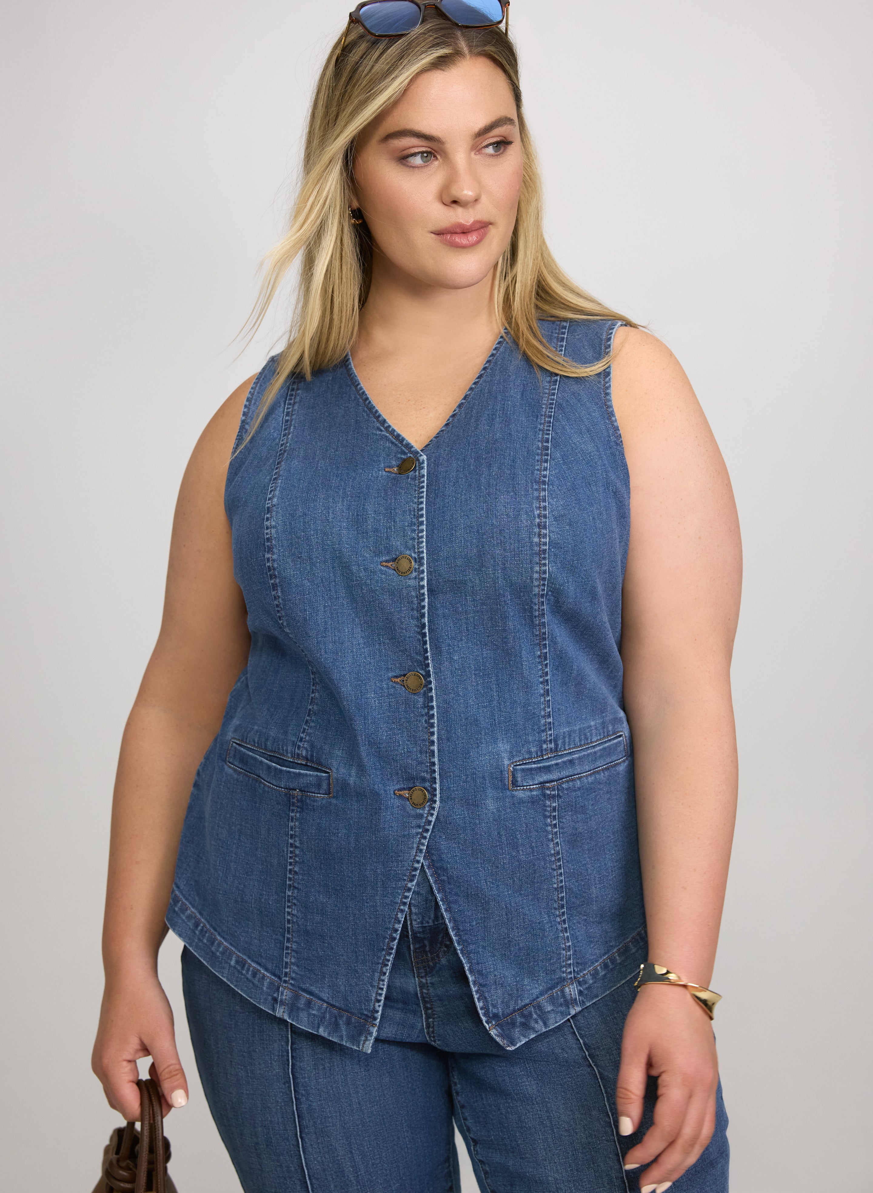 Melanie Lyne - Denim Button-Down Vest