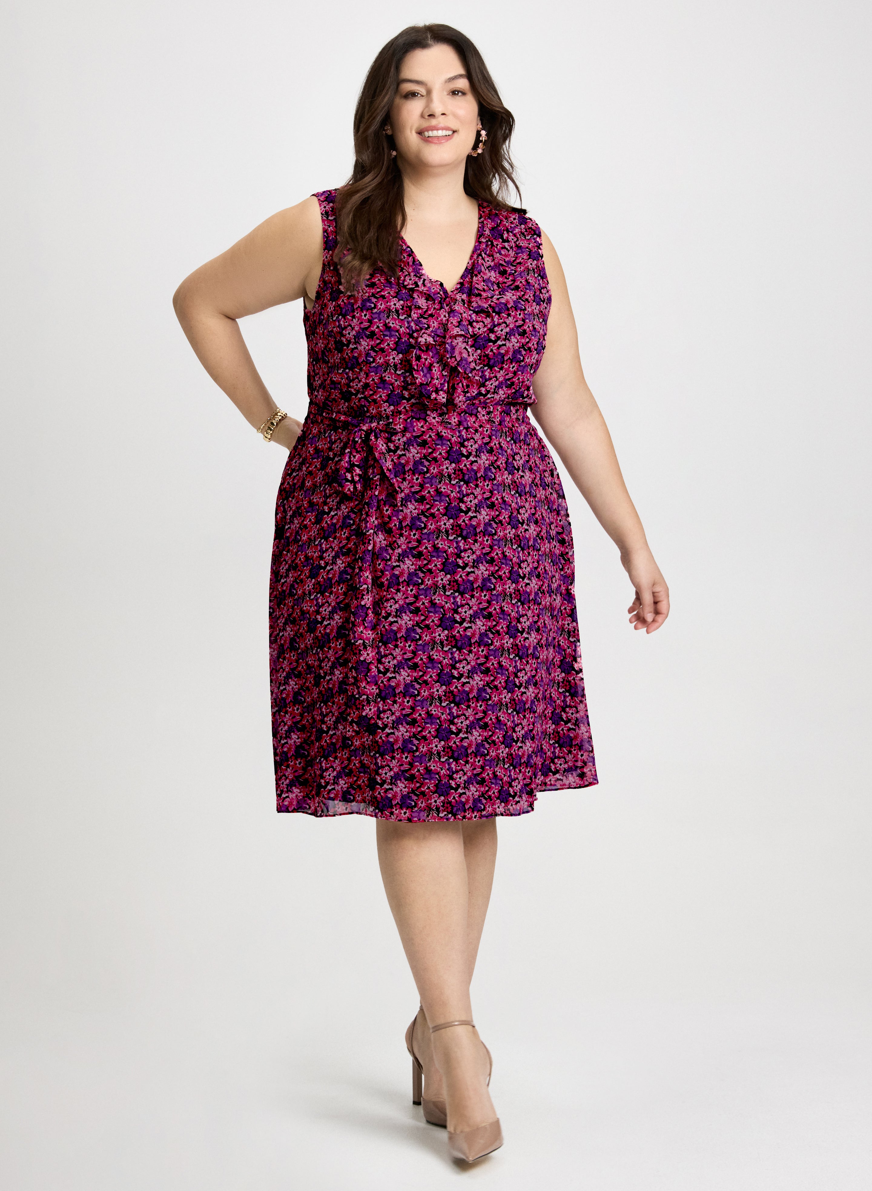 Frill Front Floral Dress