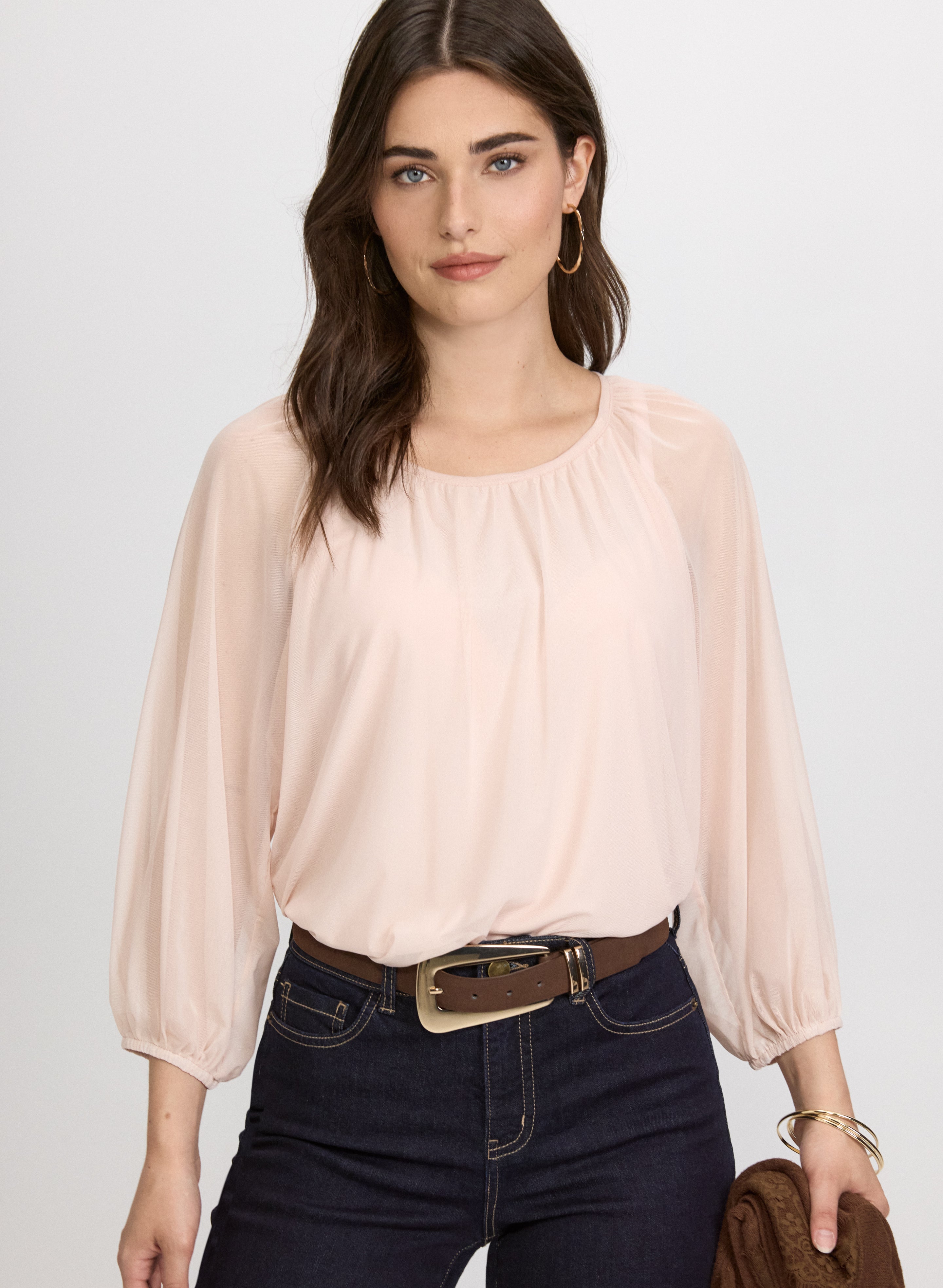 Mesh Balloon Sleeve Top