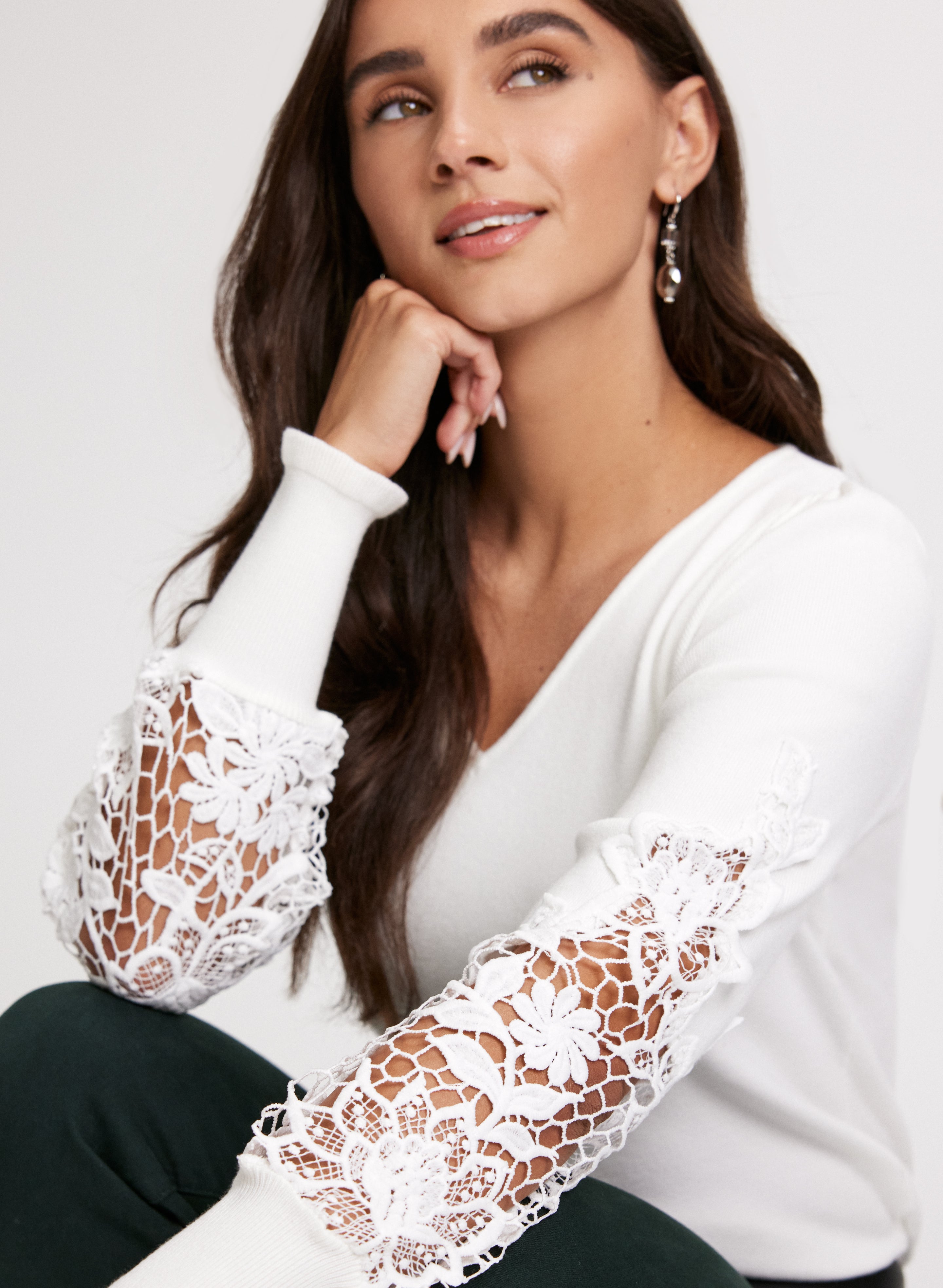 Lace Detail V Neck Sweater