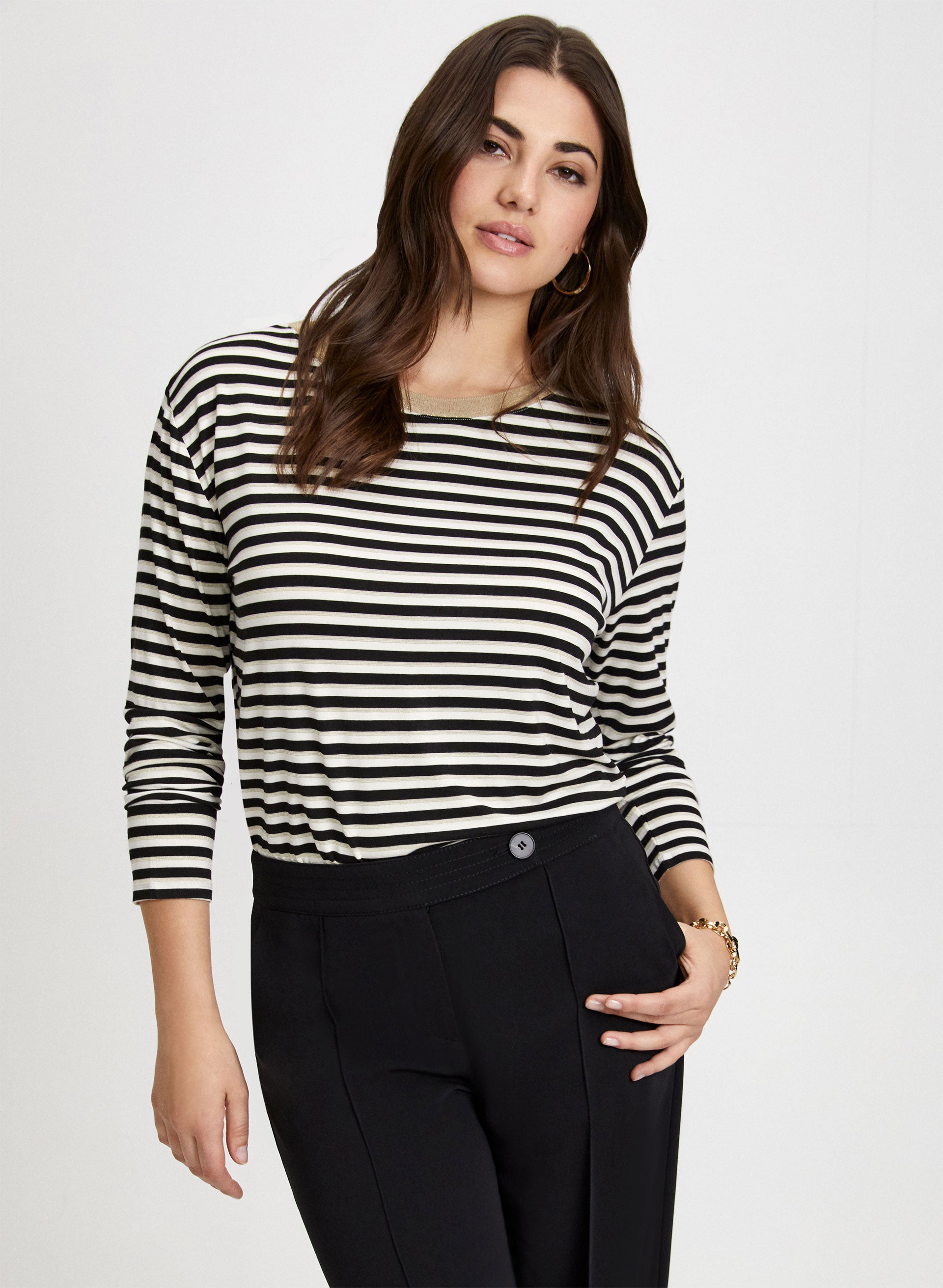 3/4 Sleeve Stripe Print Top