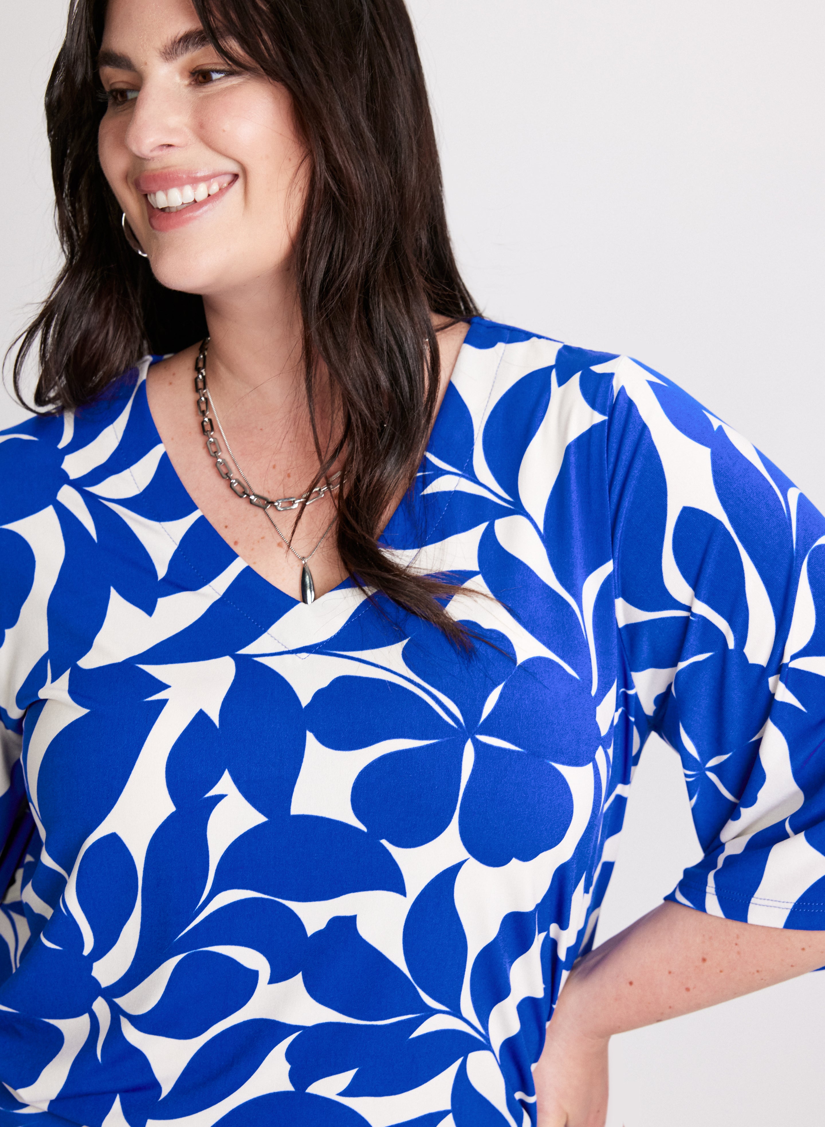 Leaf Print V-Neck Top