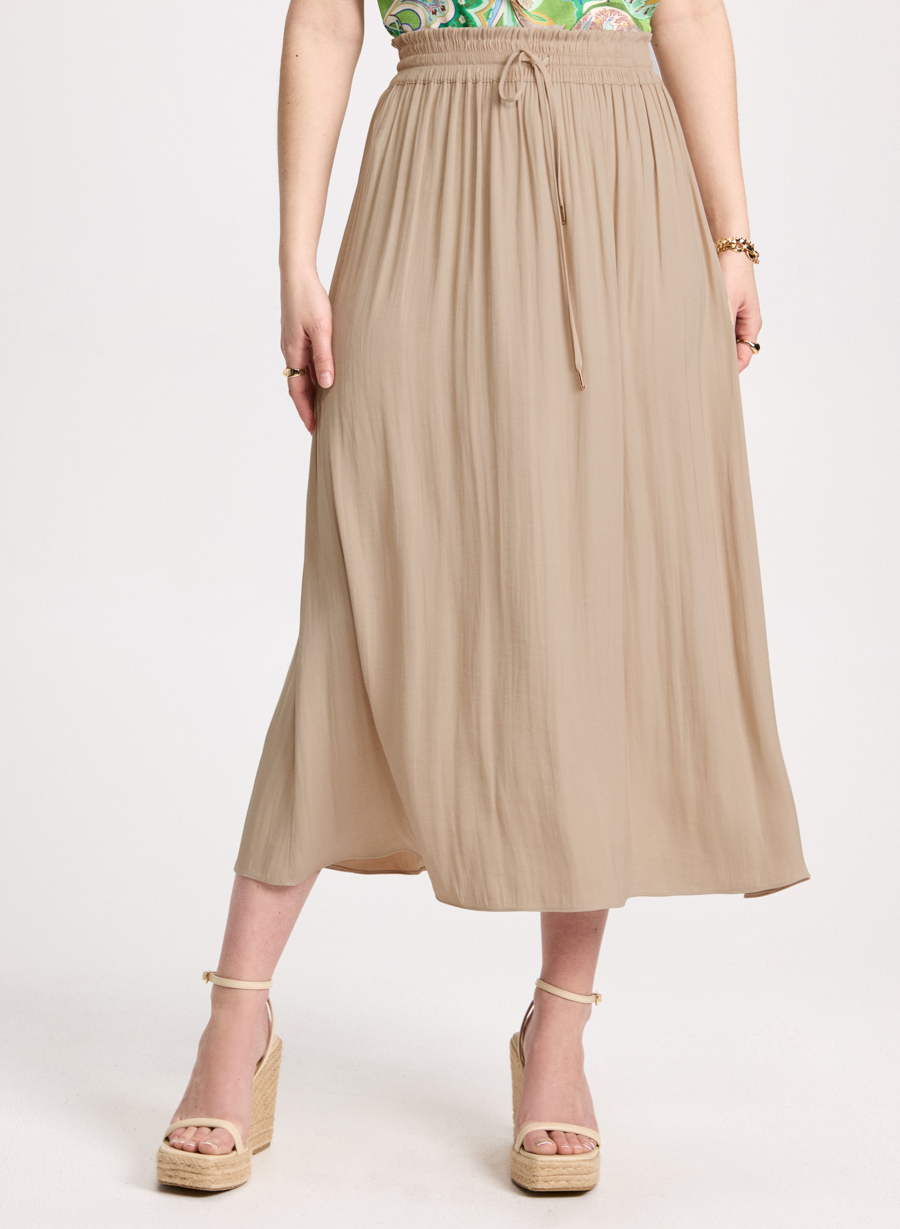 Satin Drawstring Waist Skirt