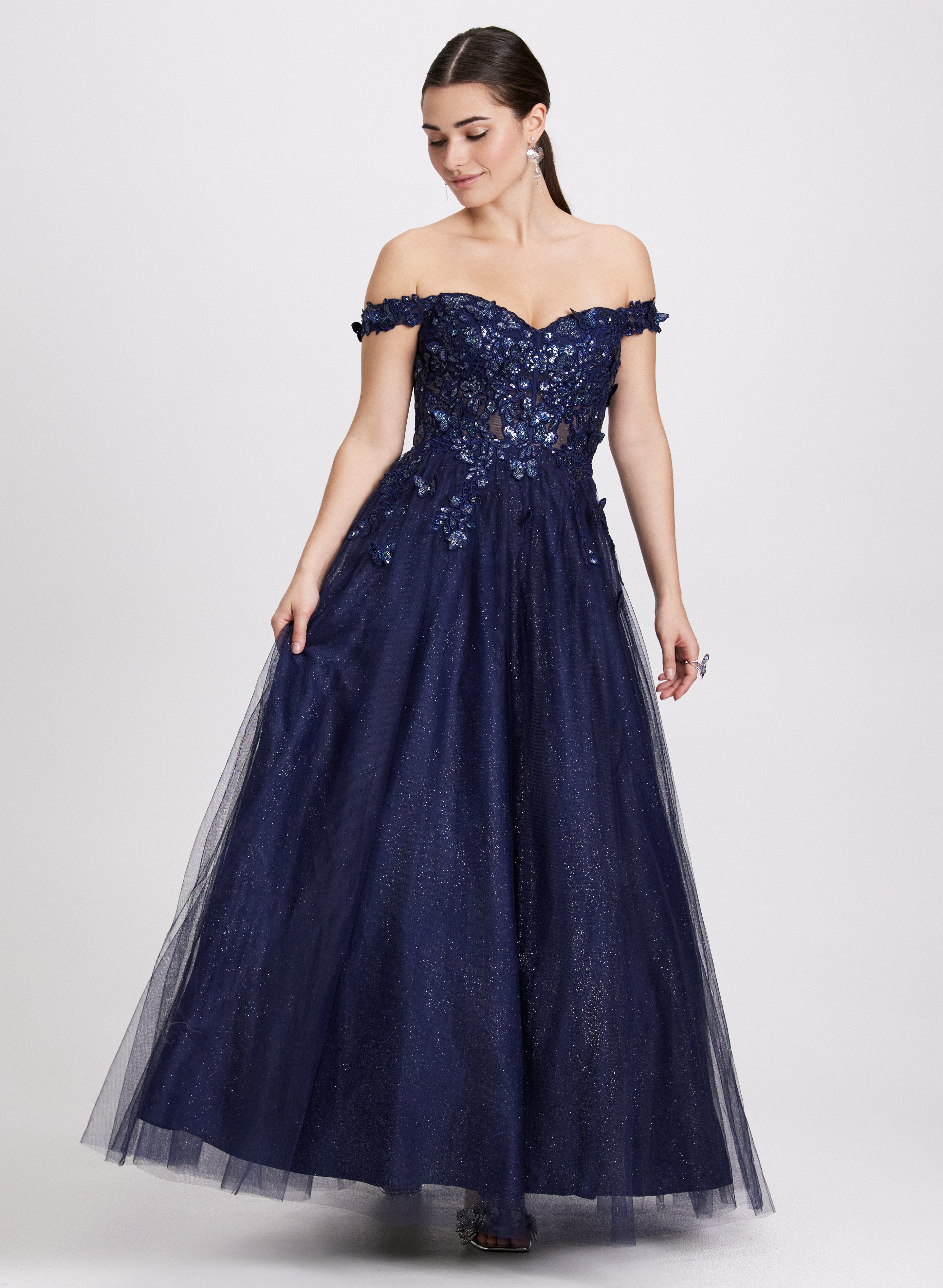 prom dresses with butterflies Sequined Butterfly Appliqué Dress