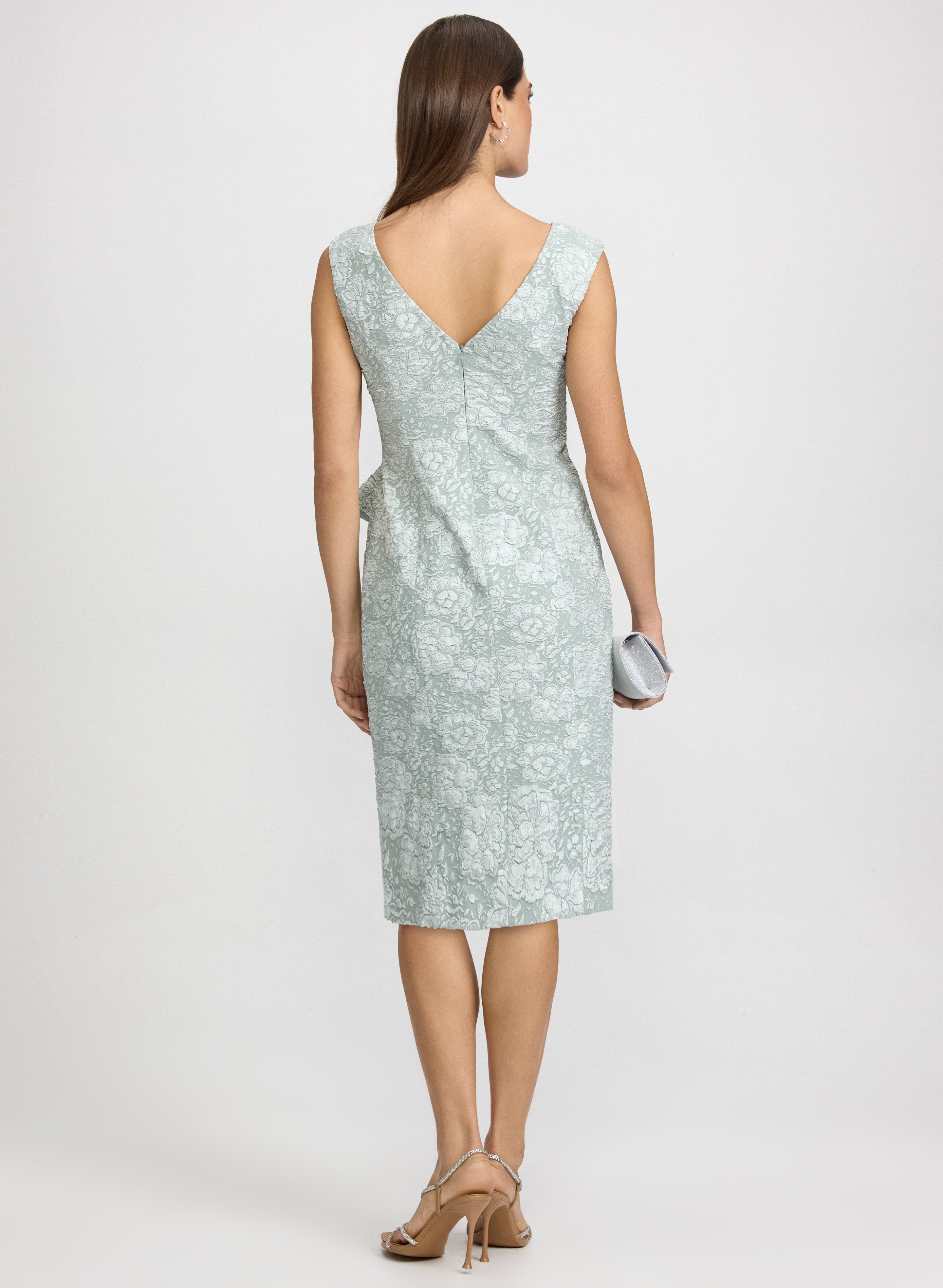 Jeweled Floral Jacquard Dress