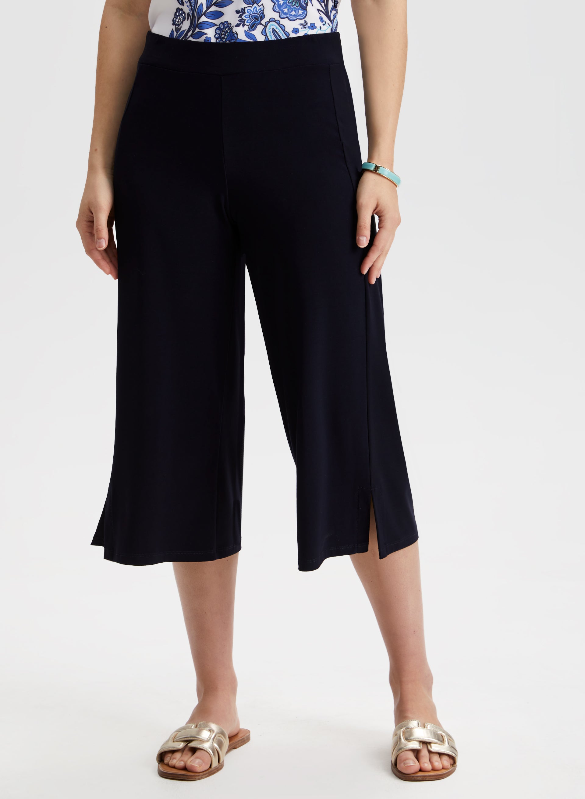 Black stretch crop pants best sale