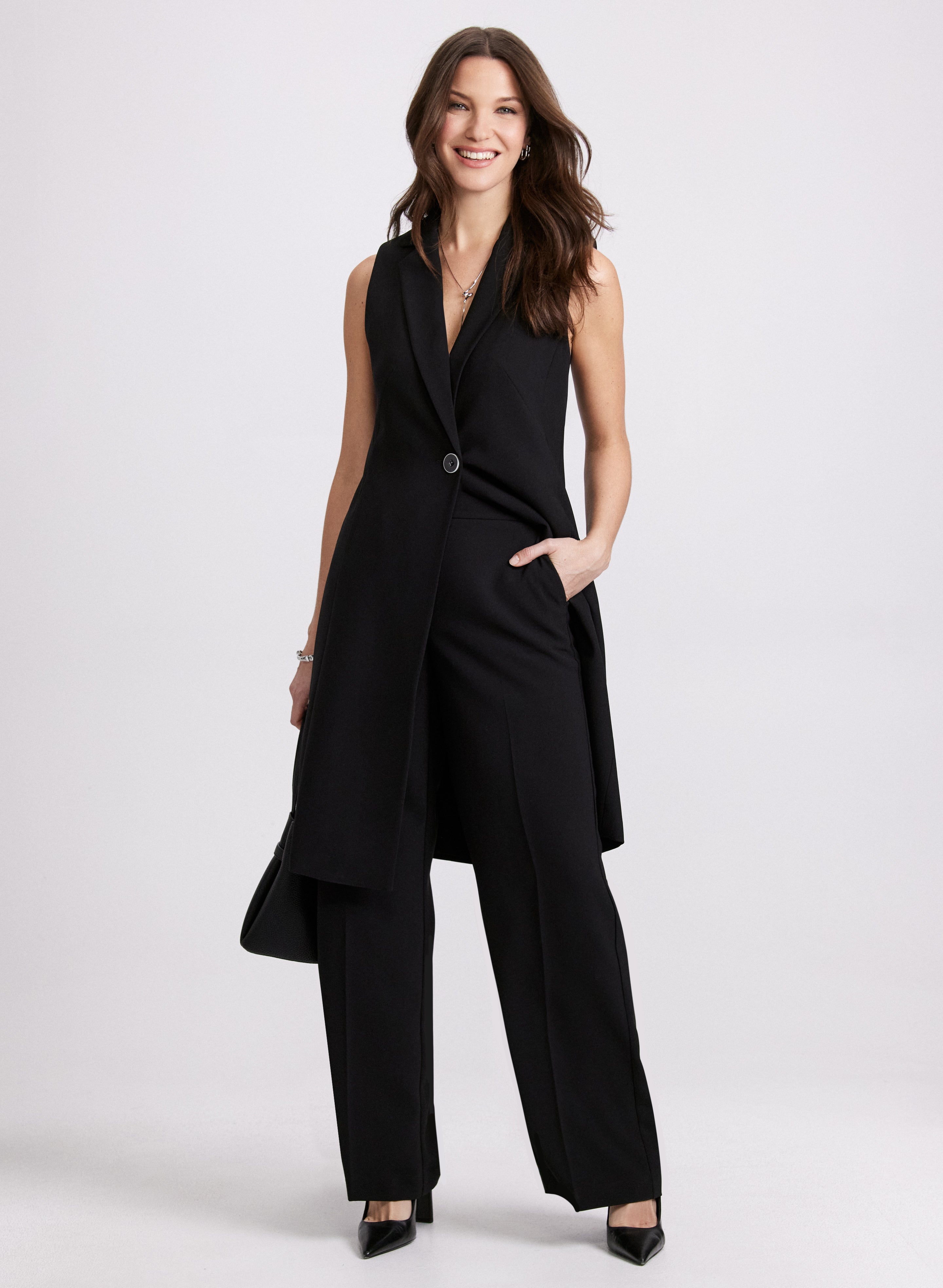 Long Buttoned Vest & Wide-Leg Pants Long Buttoned Vest & Wide-Leg Pants