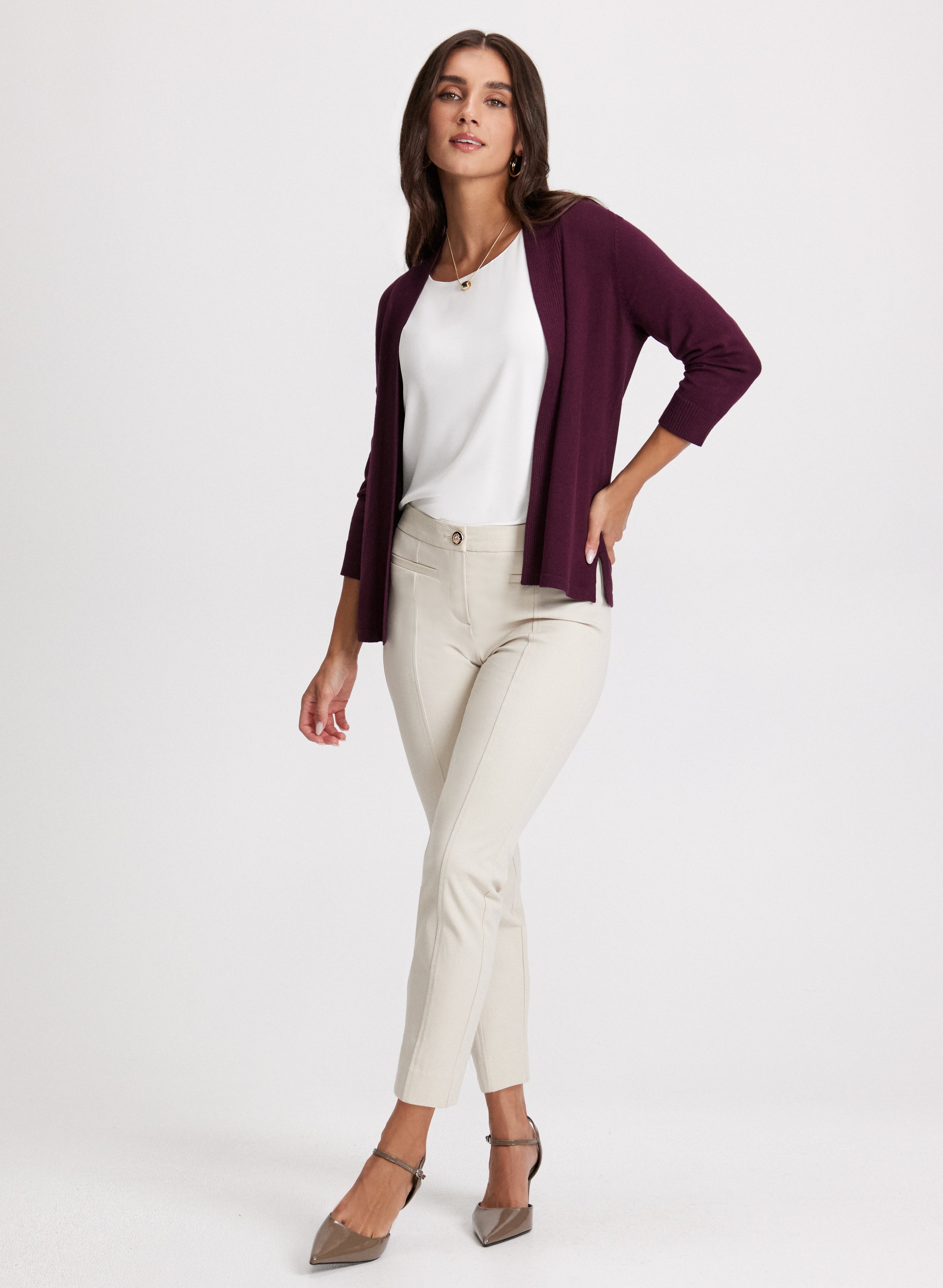 Pointelle Stitch Cardigan Ankle Length Pants