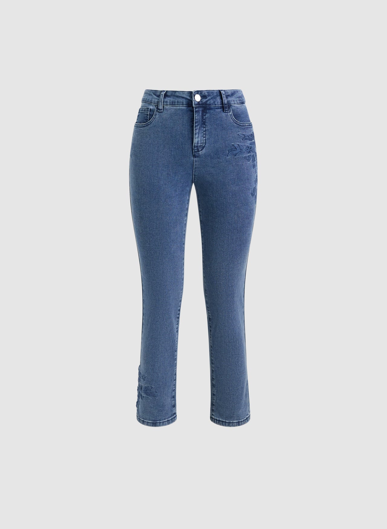 Floral Iconic Stretch Jeans, Silver