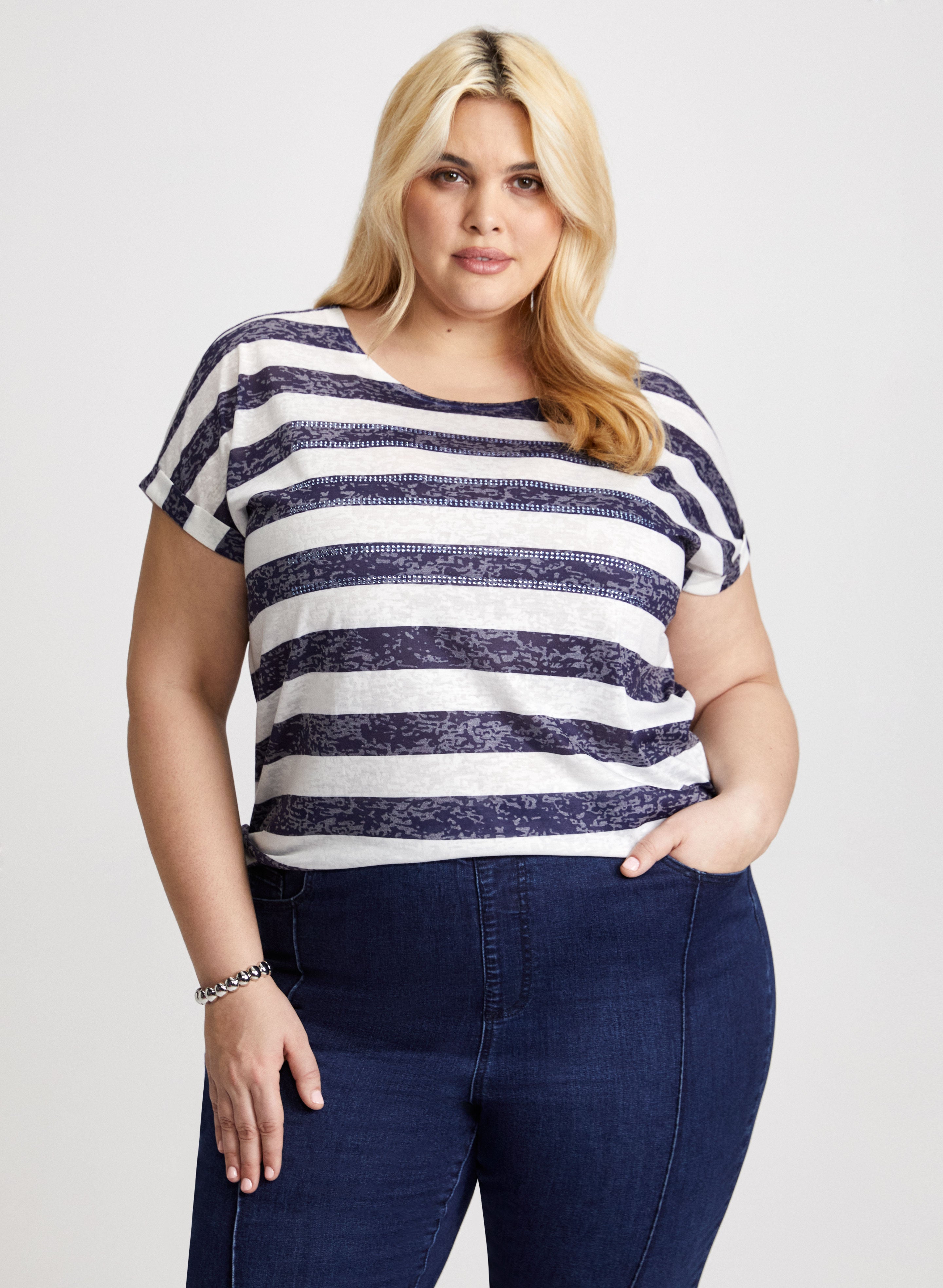 Cap Sleeve Striped T Shirt