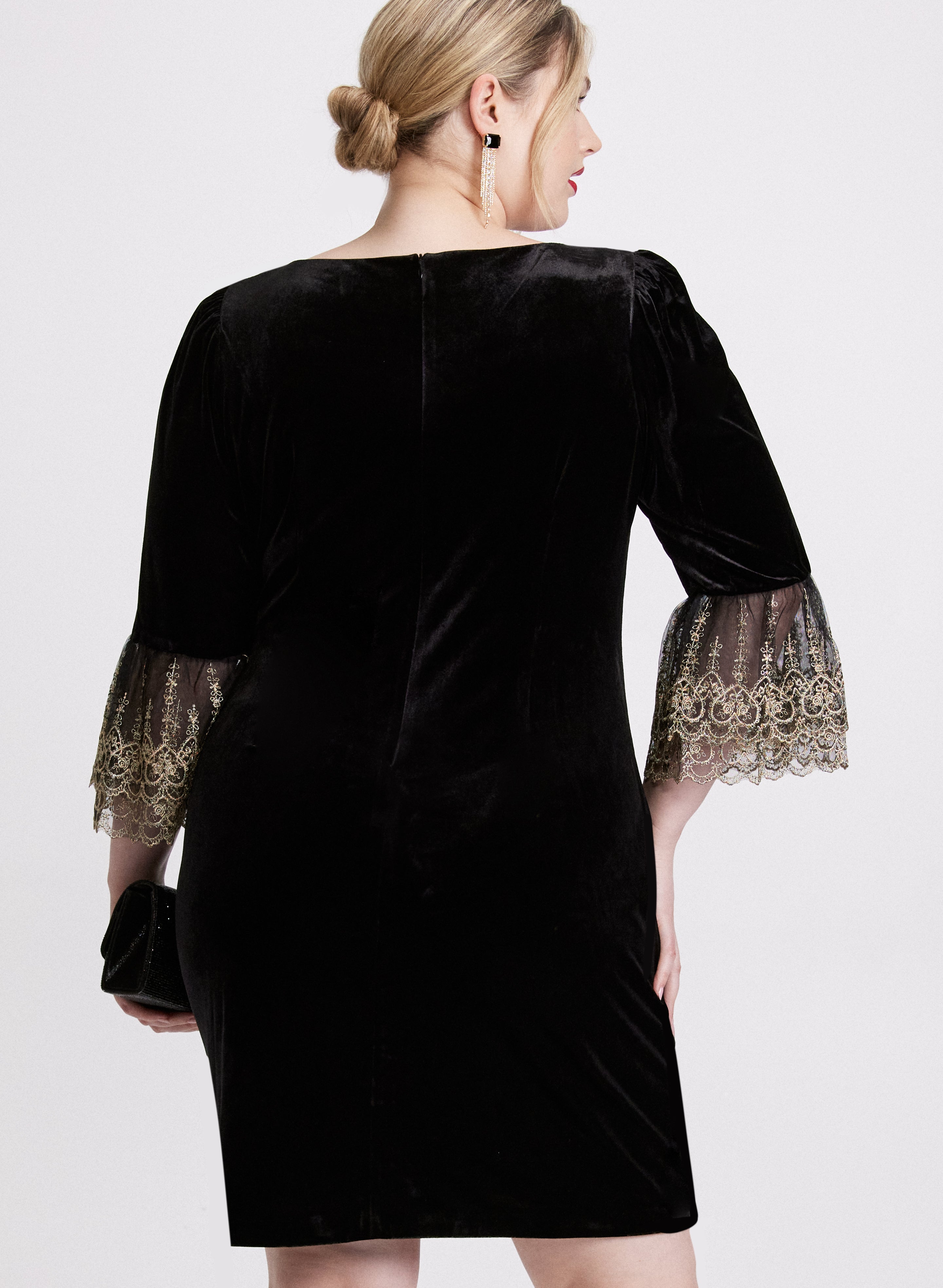 Connected Women's Petite Velvet Bell-Sleeve Dress Black Size 10 Petite