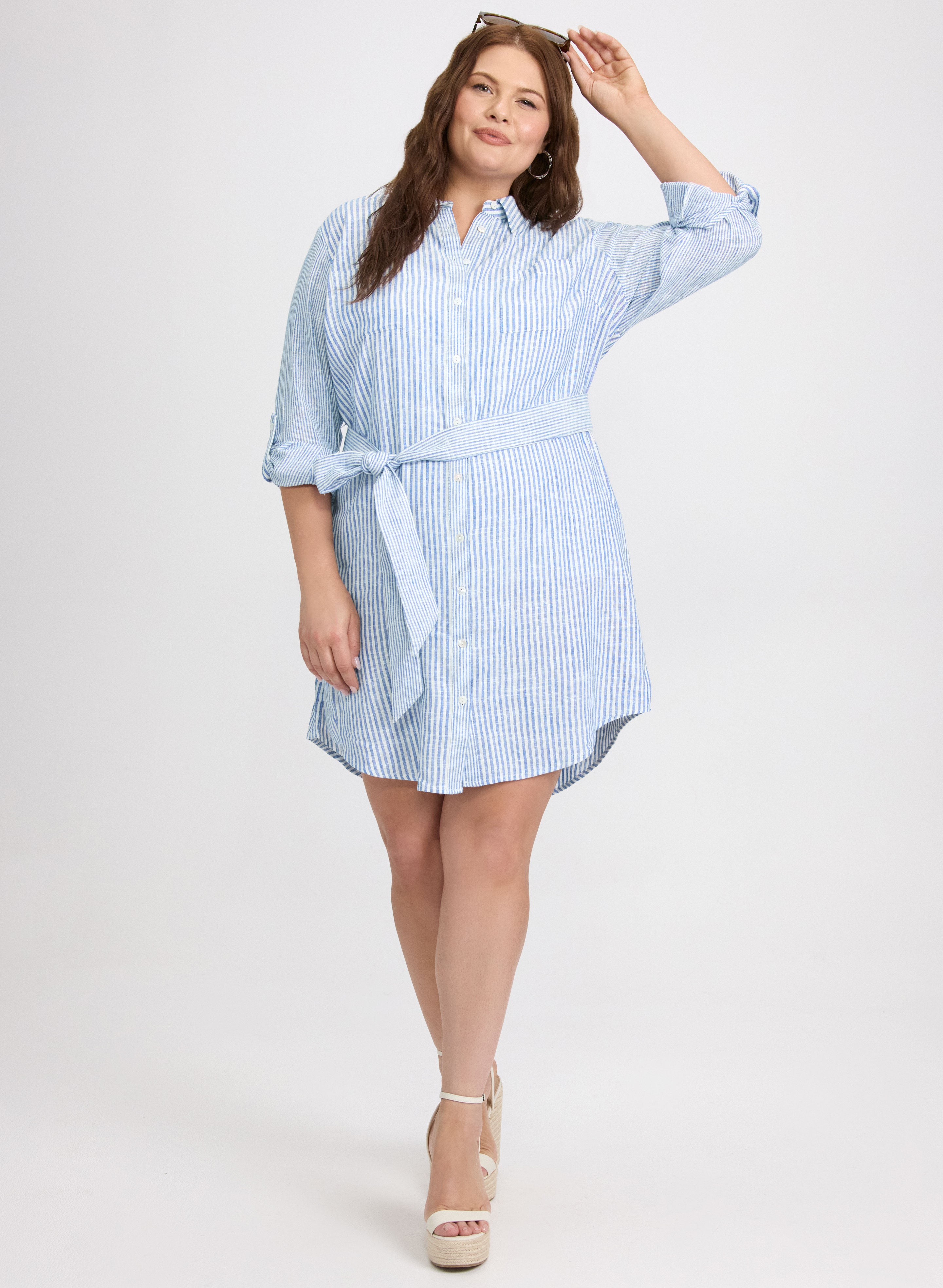 Striped Linen-Blend Shirt Dress