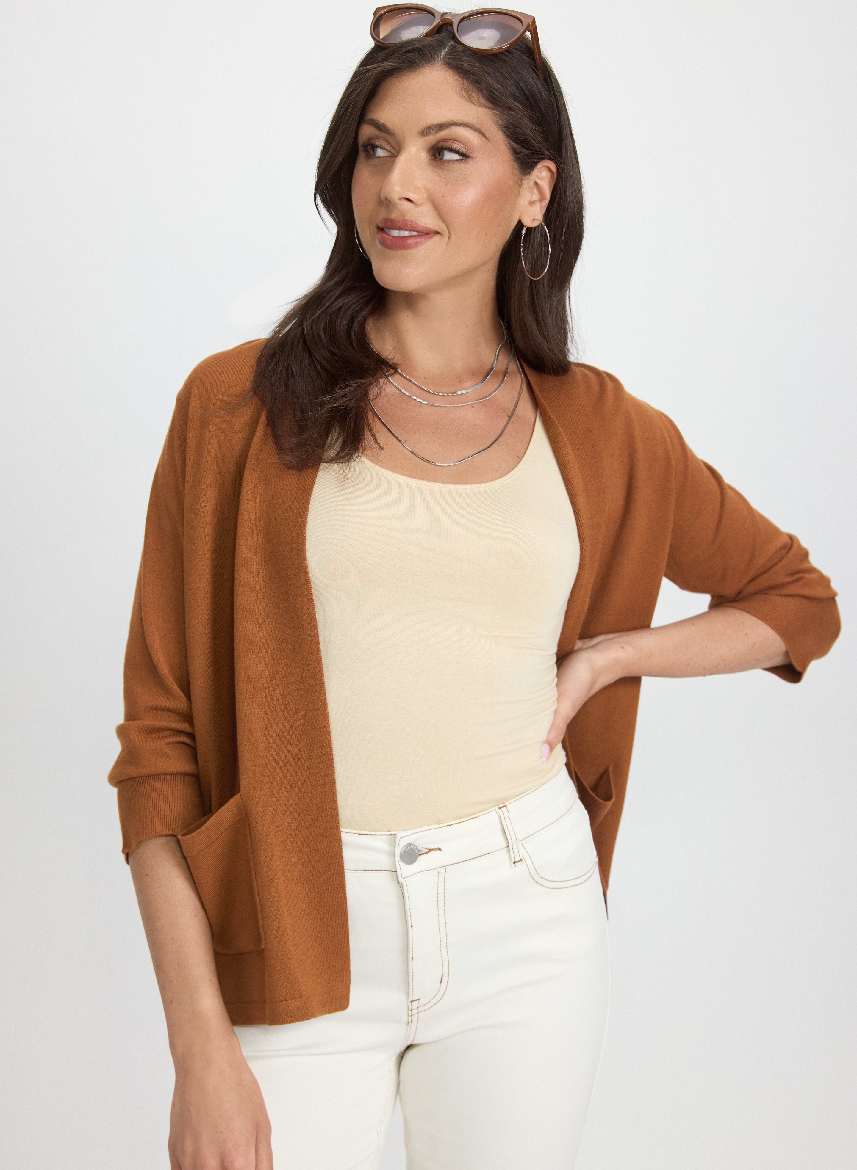 トップス short cardigan Women's V Neck Cropped Cardigan, Short Sleeve Casual Button