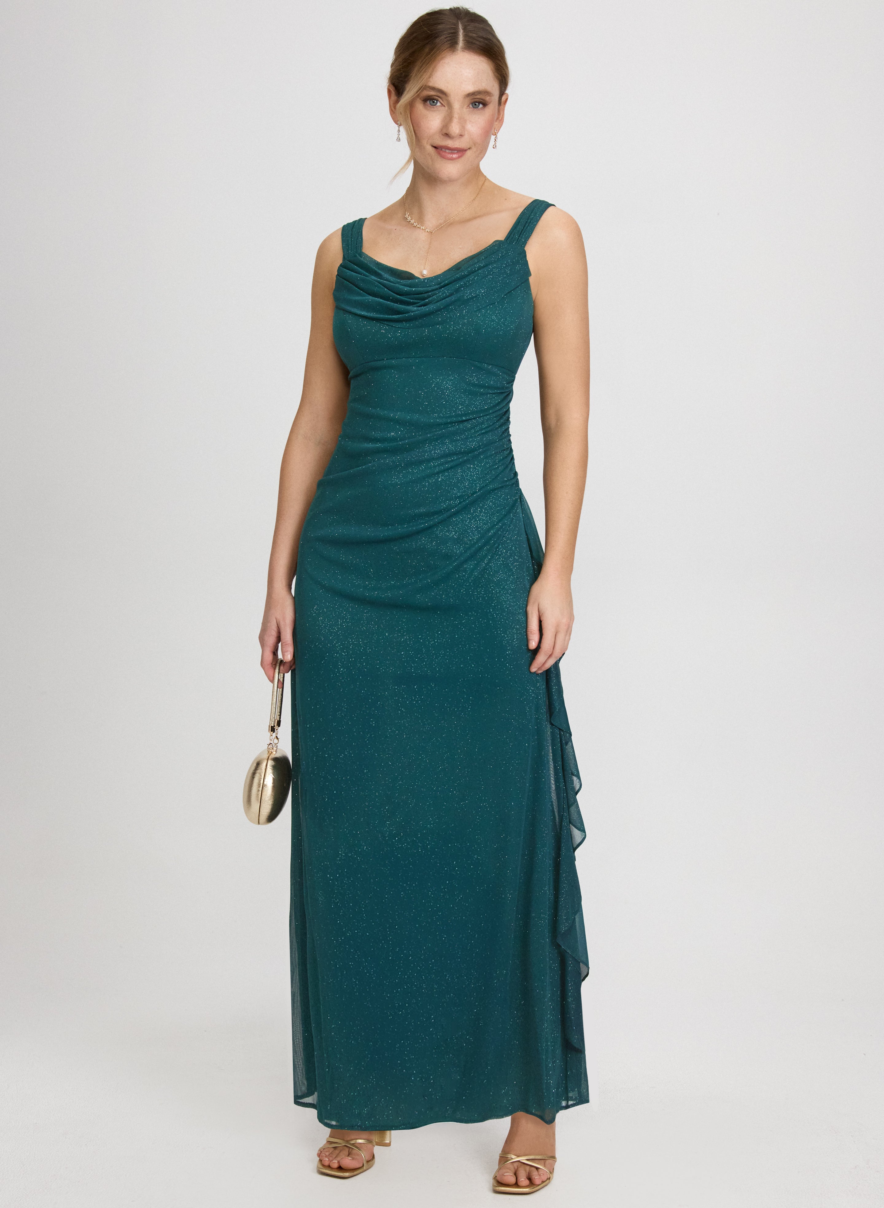 Cowl Neck Glitter Mesh Dress Cowl Neck Glitter Mesh Dress