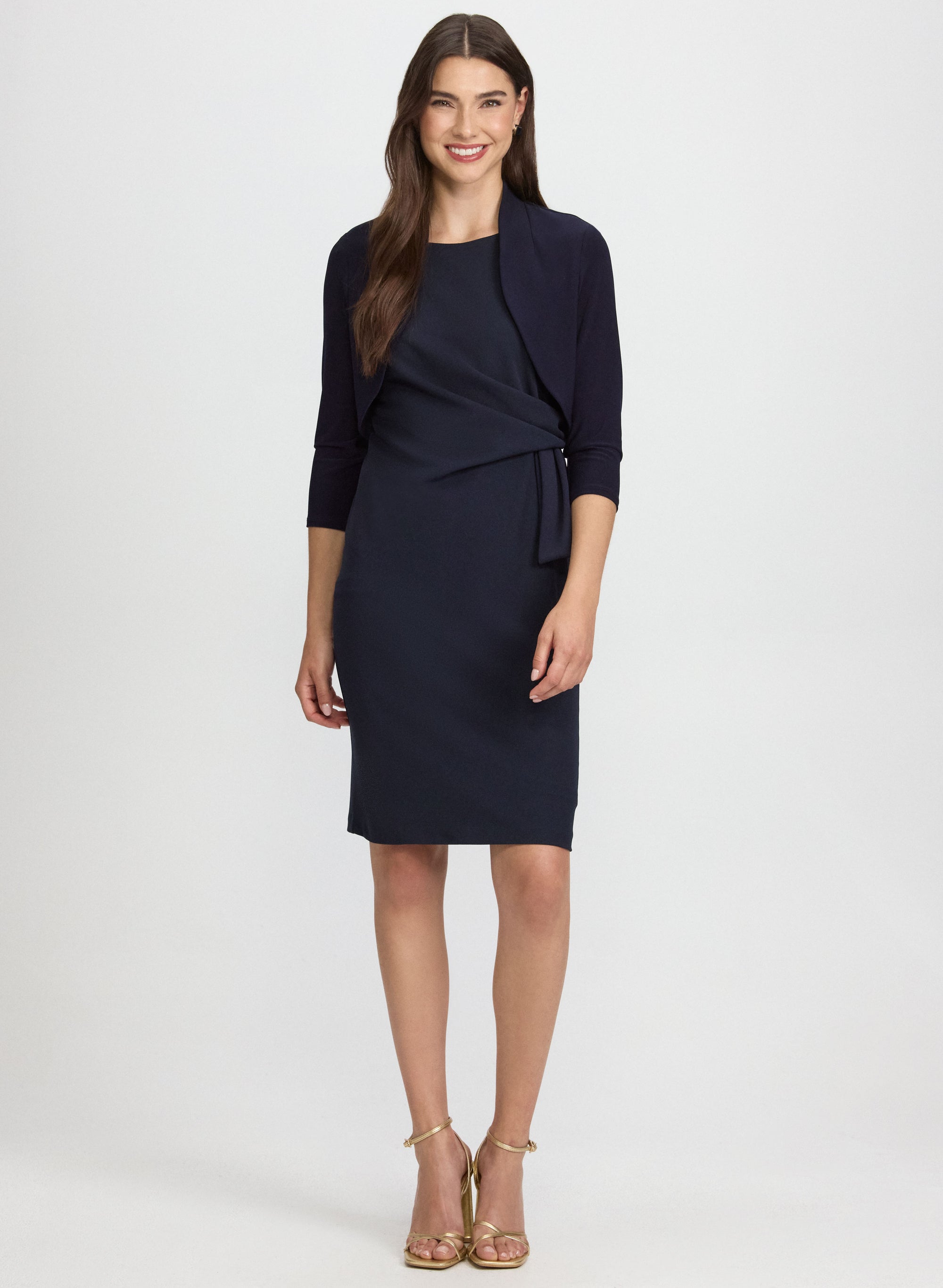 Dress Bolero Femme Bleu Marine Women See-Through Lace Shrug 3/4 Sleeve Open  Front Irregular