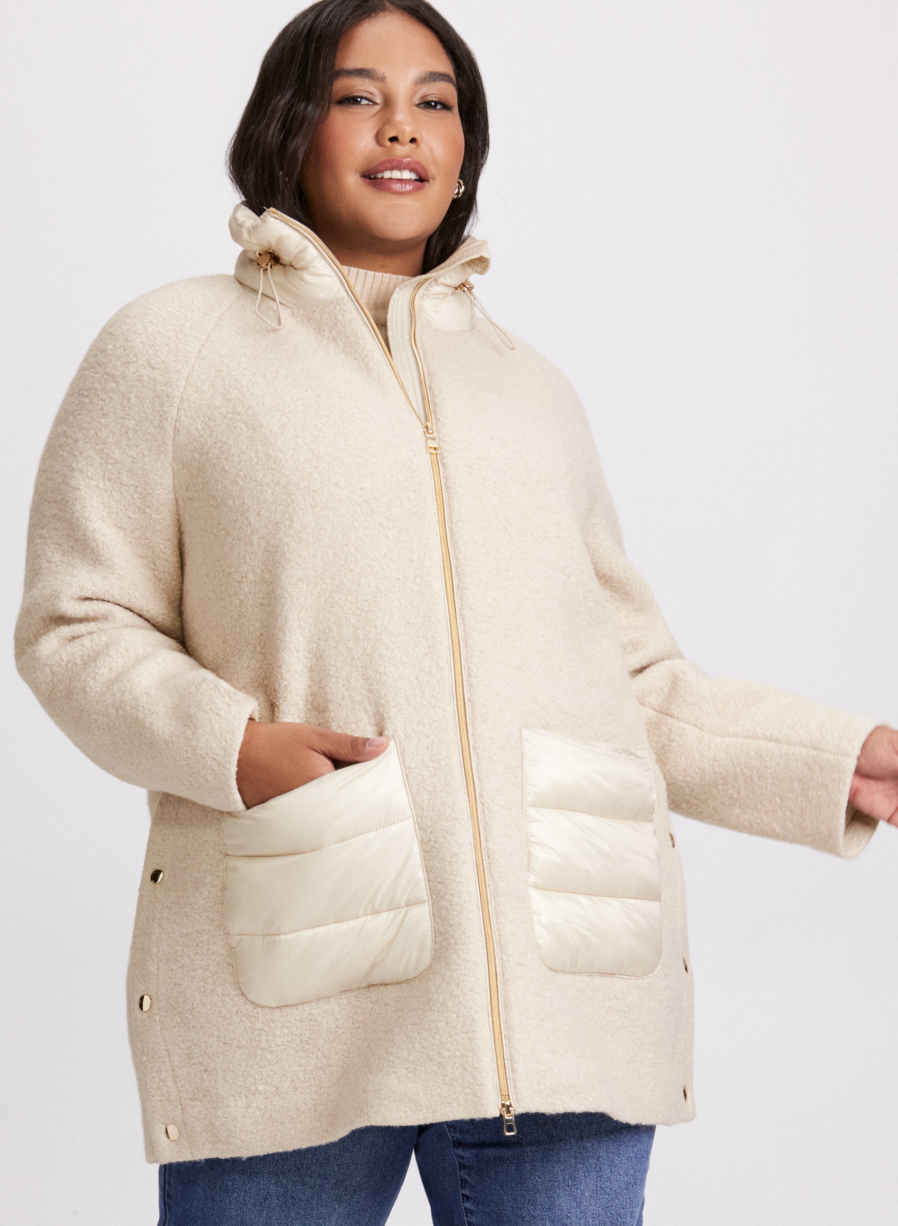 Mixed Puffer Wool Blend Coat