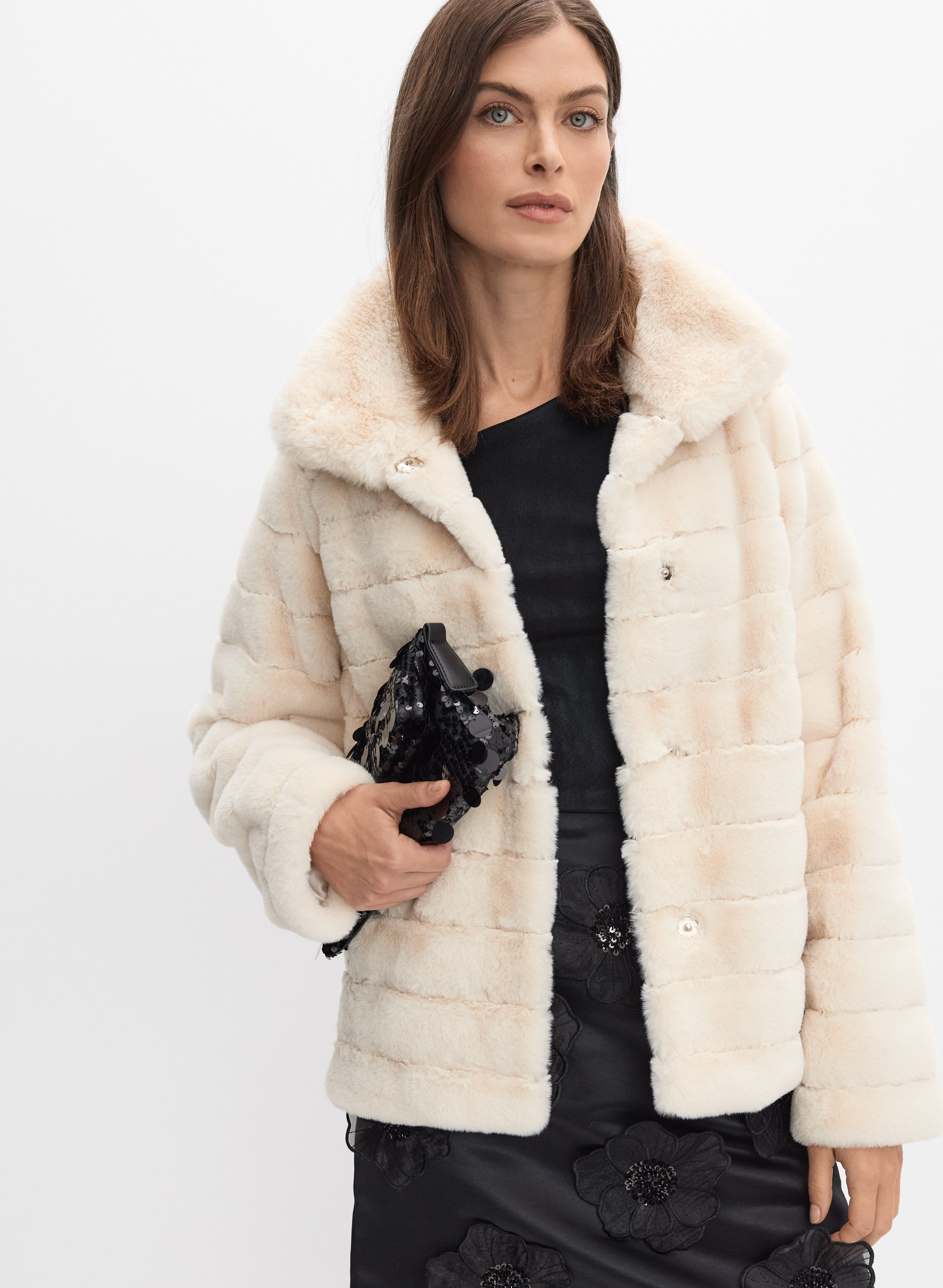 Ribbed Faux Fur Coat