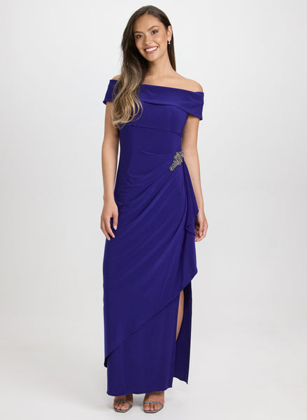 Jeweled Detail Off-Shoulder Dress