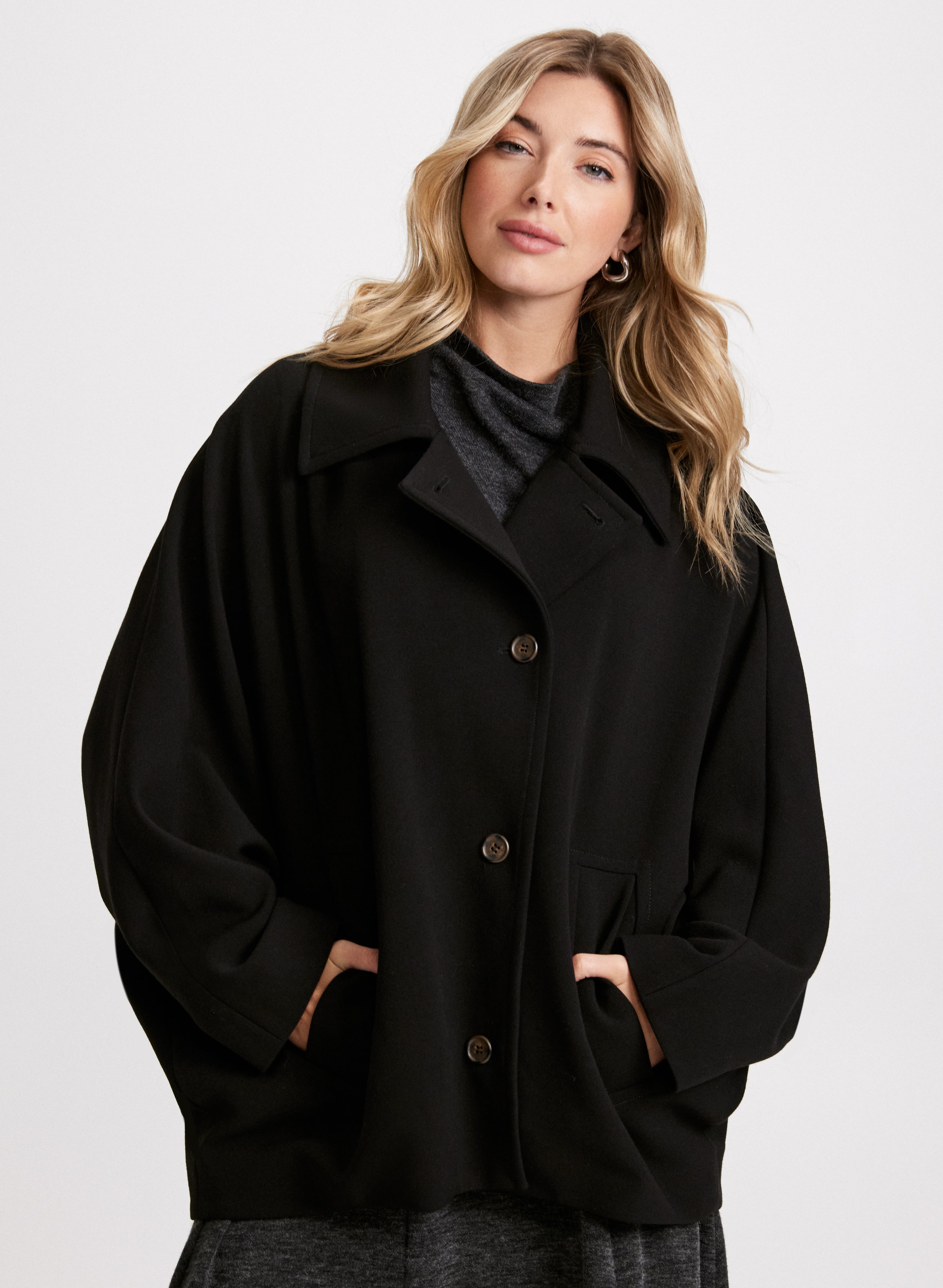 Black button up coat on sale