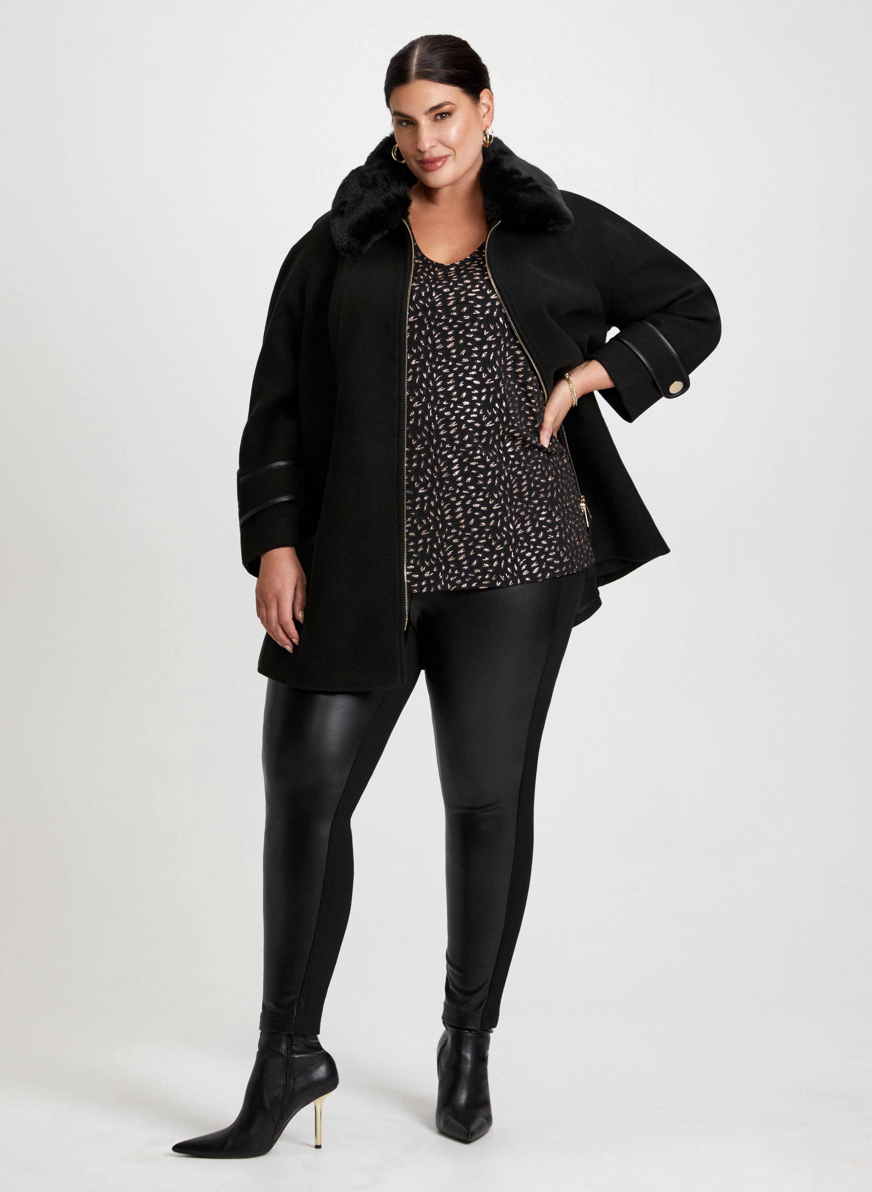 Vegan Leather Leggings Wool Blend Coat