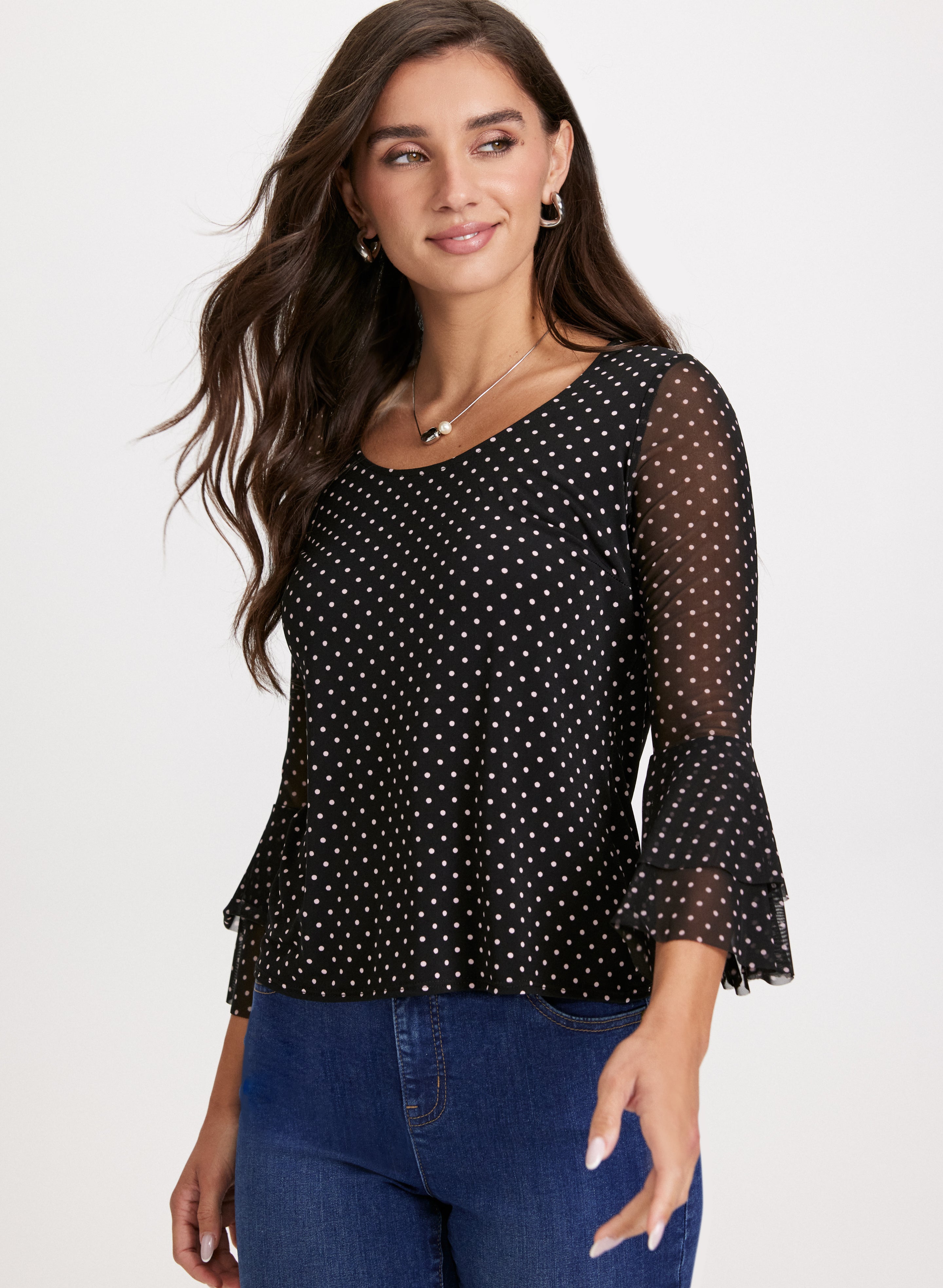 ruffle sleeve top black