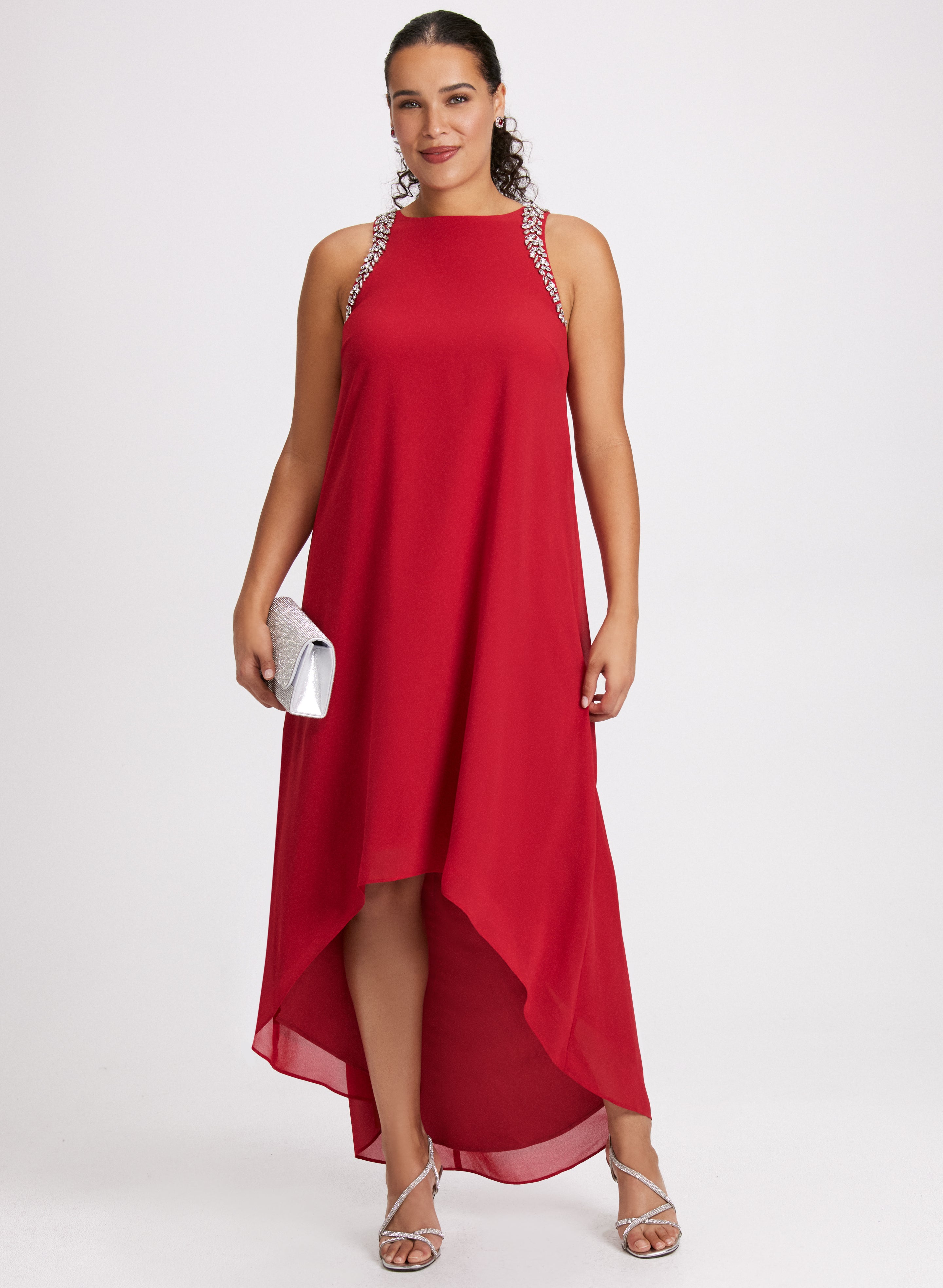 Laura Women s Polyester Sleeveless Chiffon Dress in Red Size XS