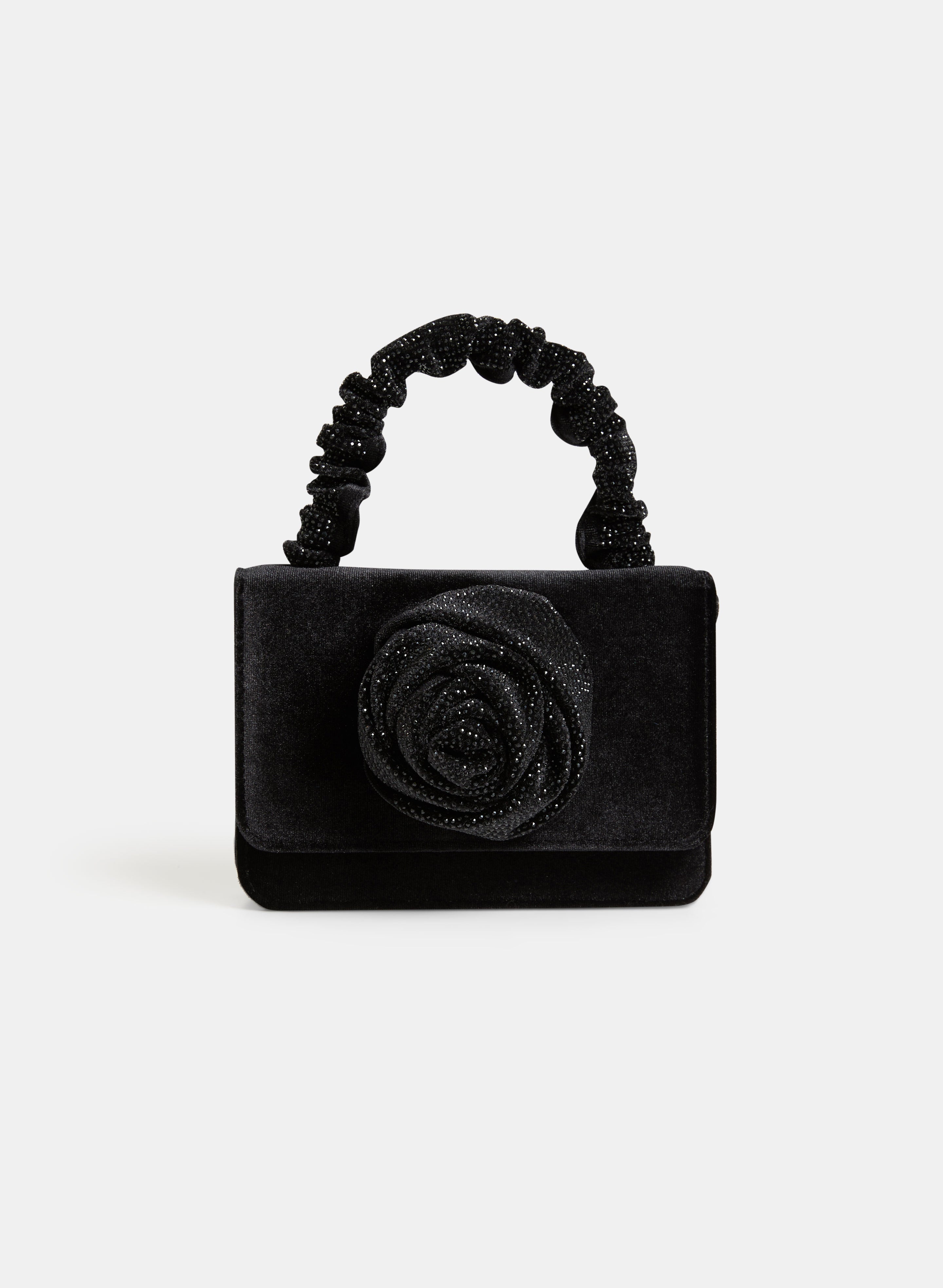 Accessories Women s Polyester Rosette Embellished Box Clutch in Black Size 0