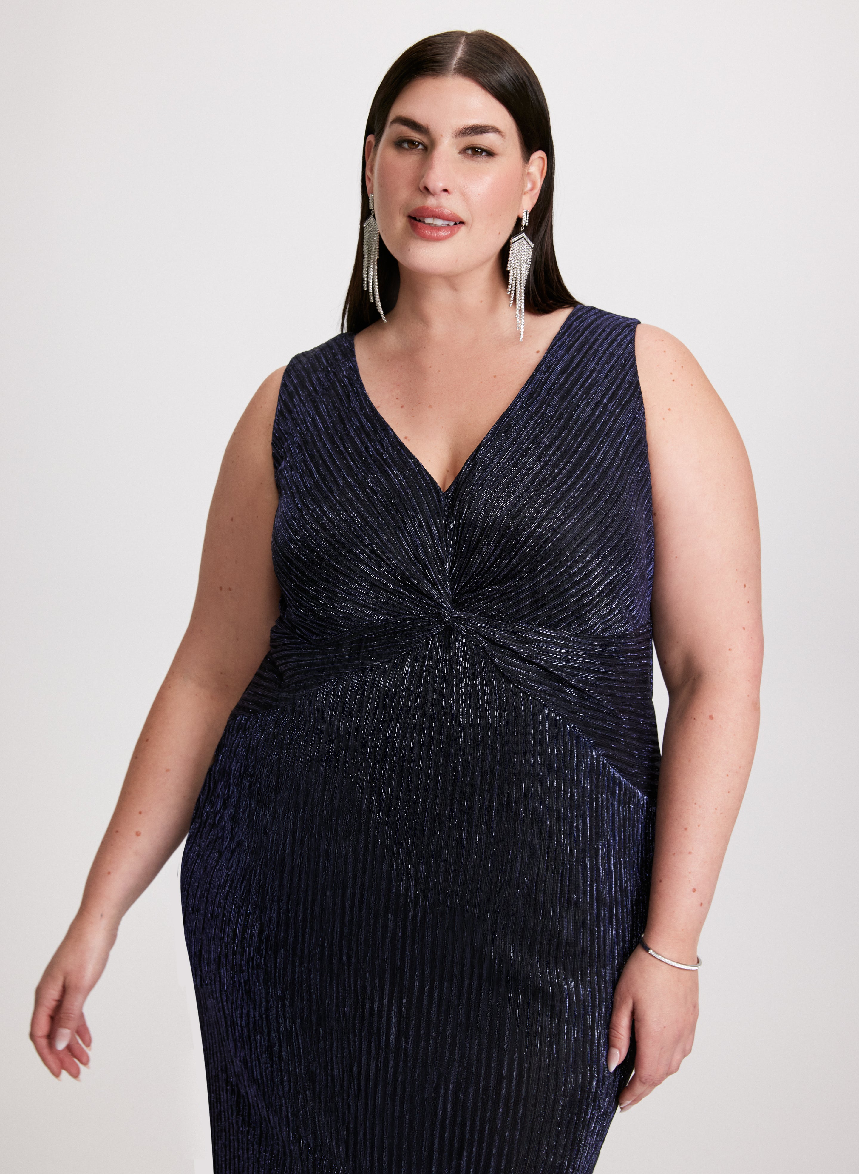 V-Neck Pleated Dress
