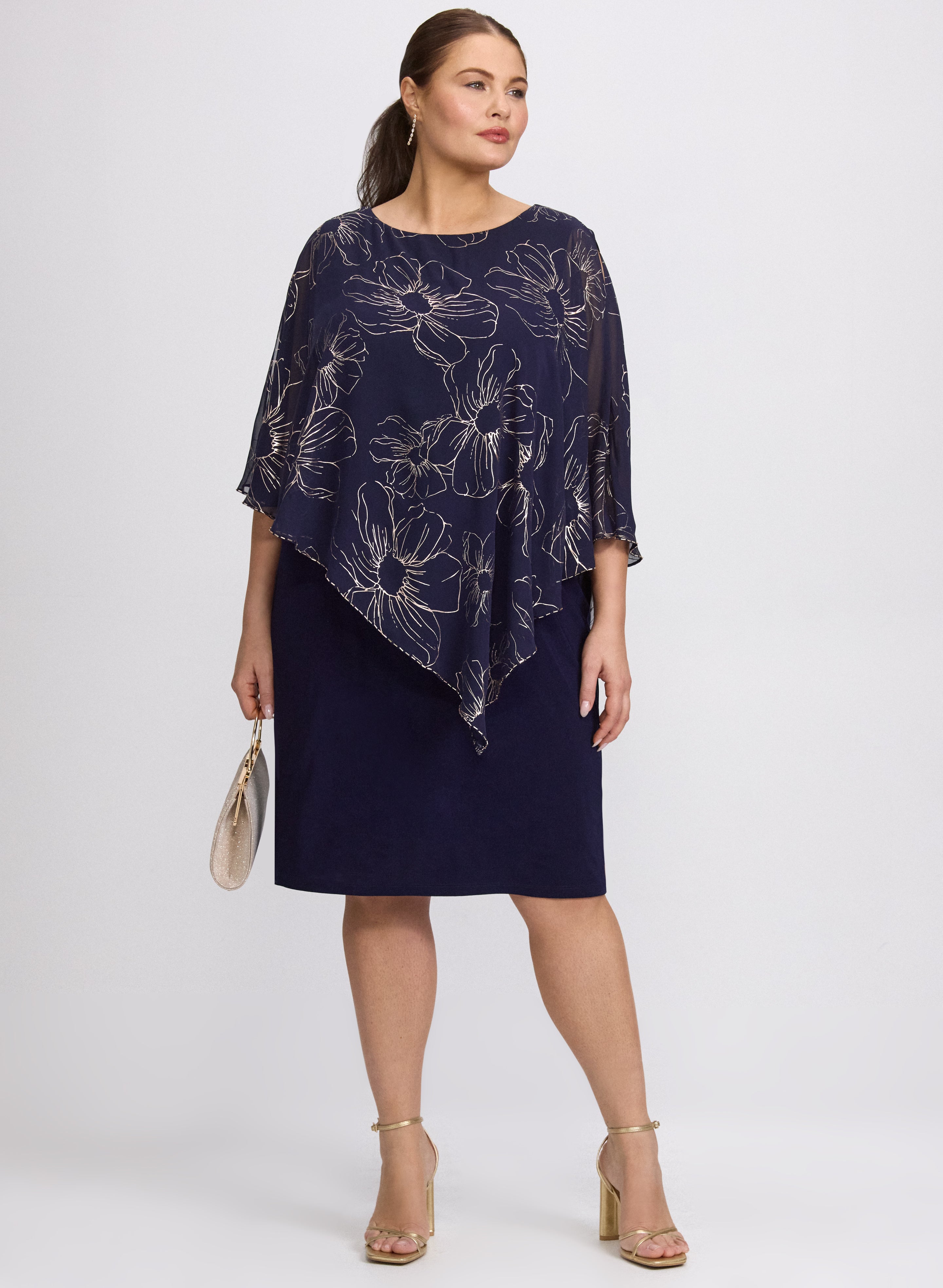 スーツ・フォーマル・ドレス etoll. Embroidered lace layered dress Metallic Floral Overlay Dress