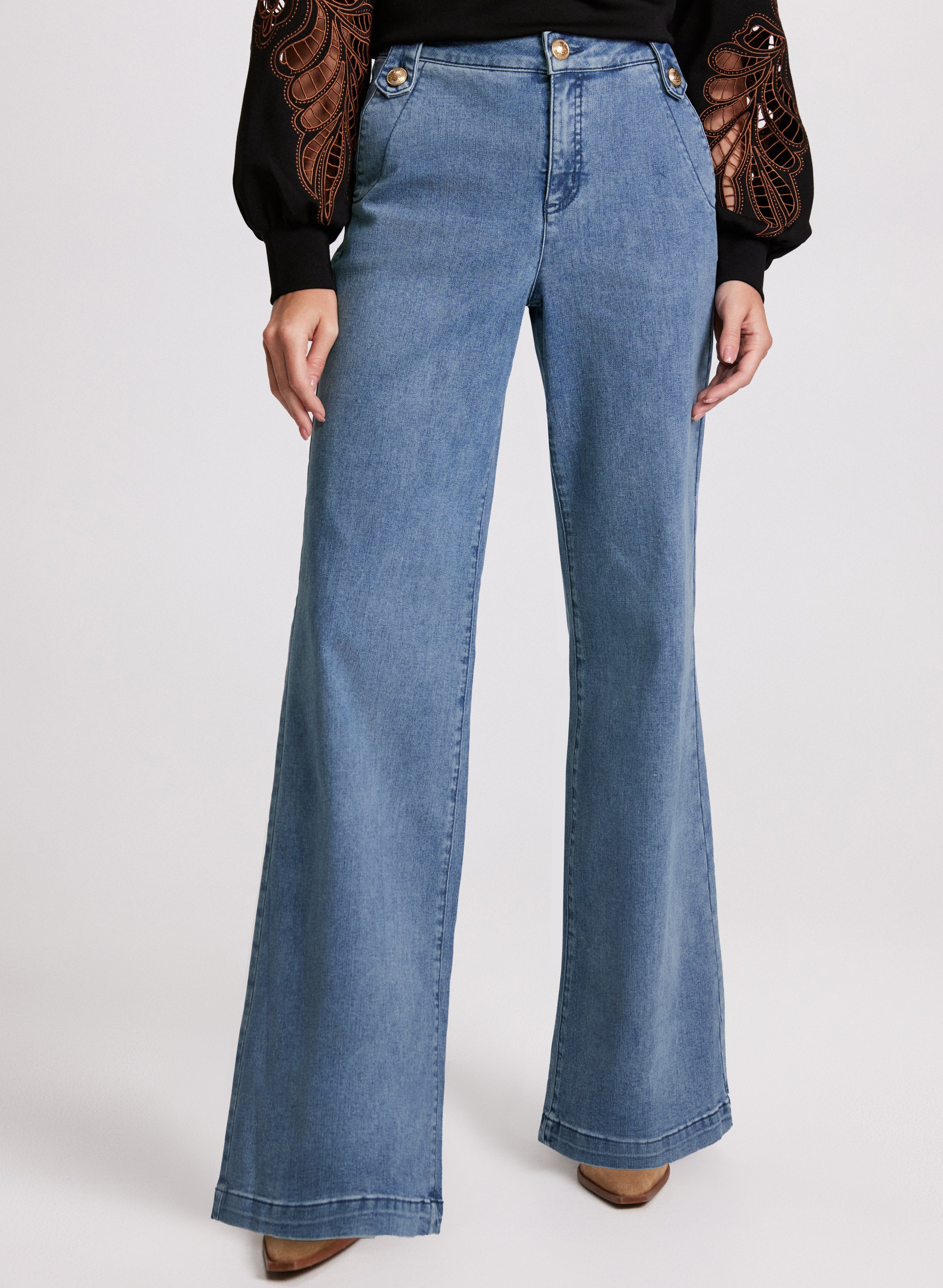 Faded Wide-Leg Jeans