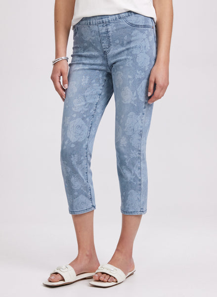 Rose Print Denim Capris
