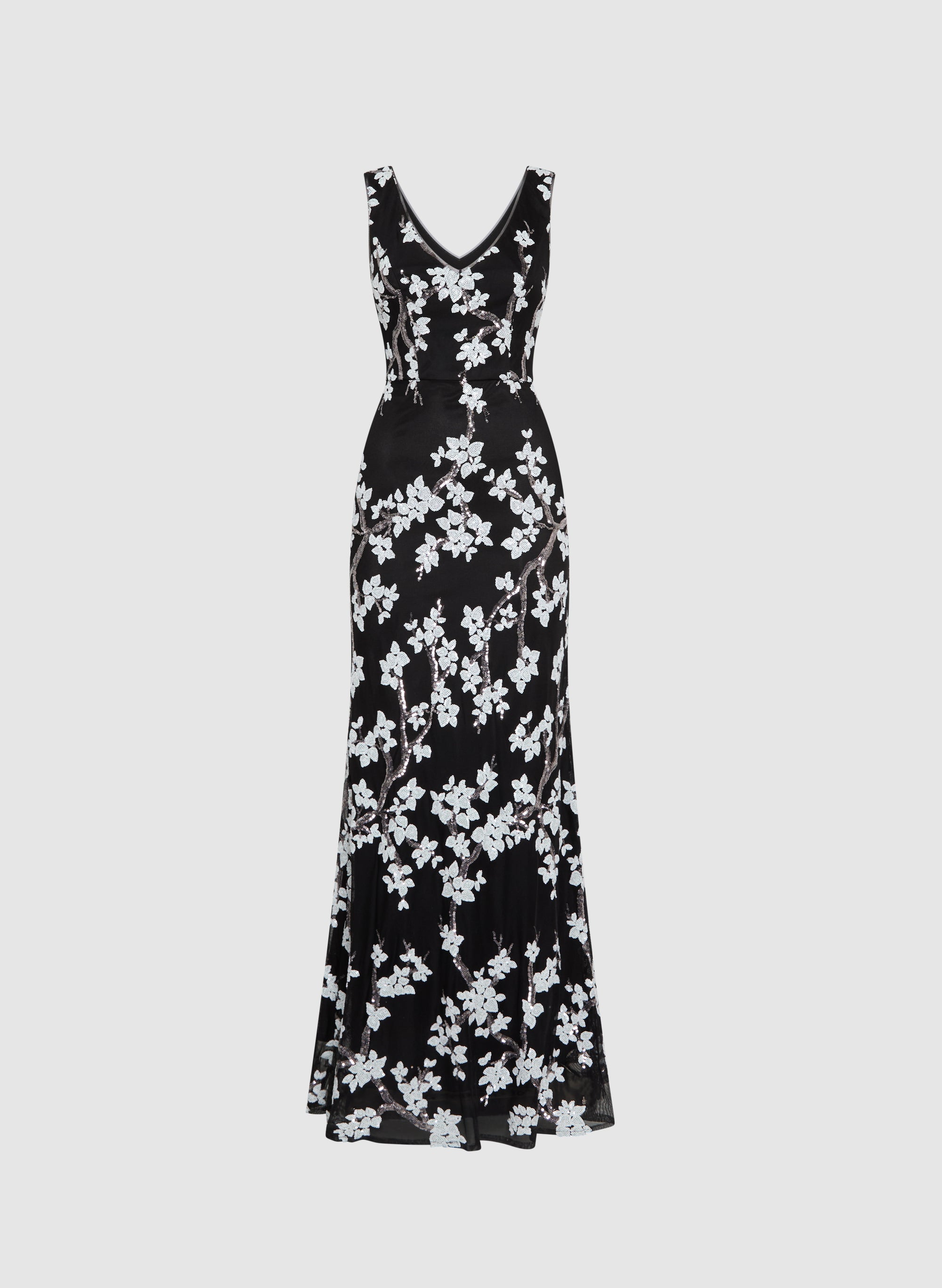 black and white floral maxi dress Sequined Floral Maxi Dress