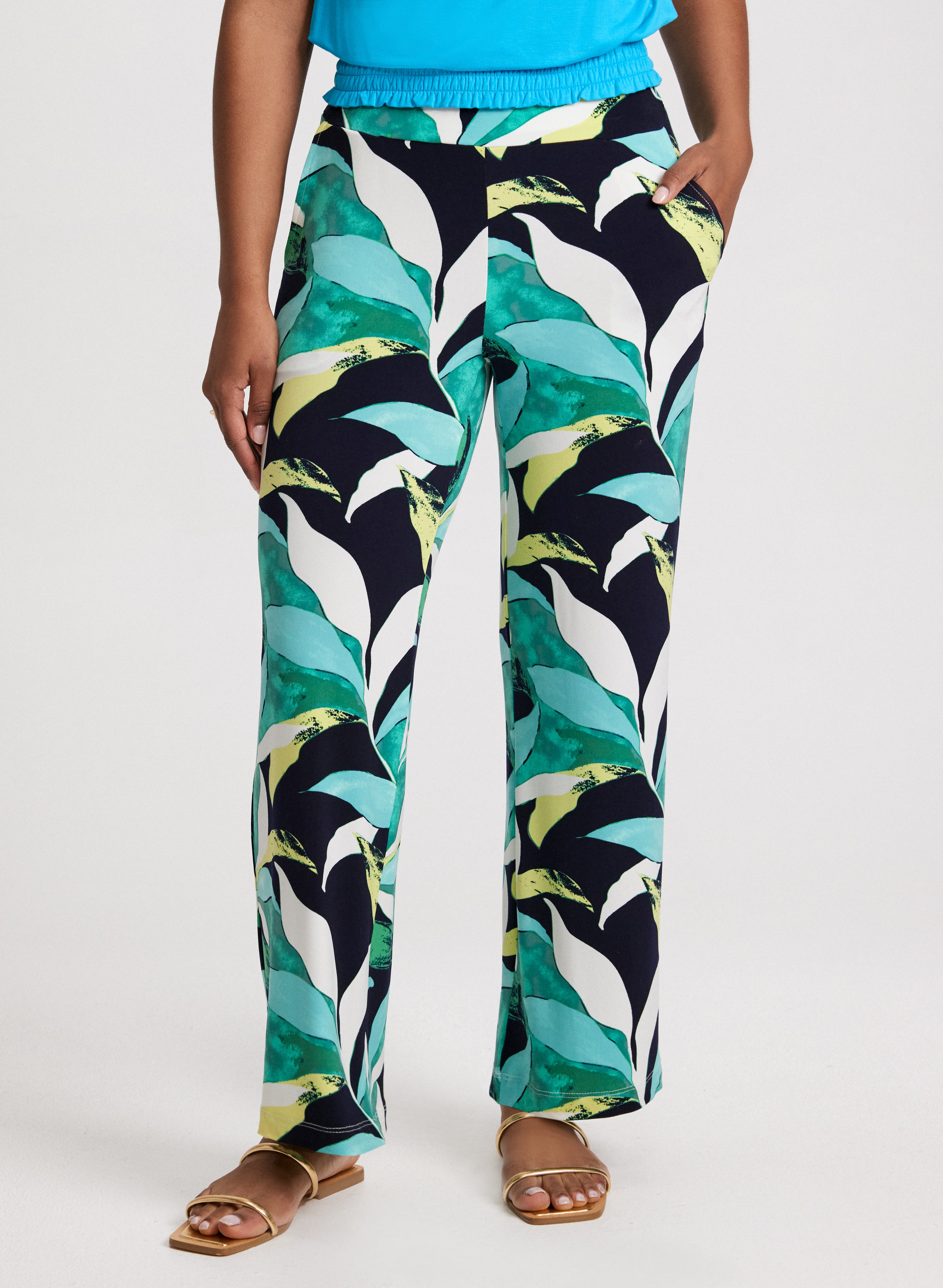 Tropical Print Pull-On Pants