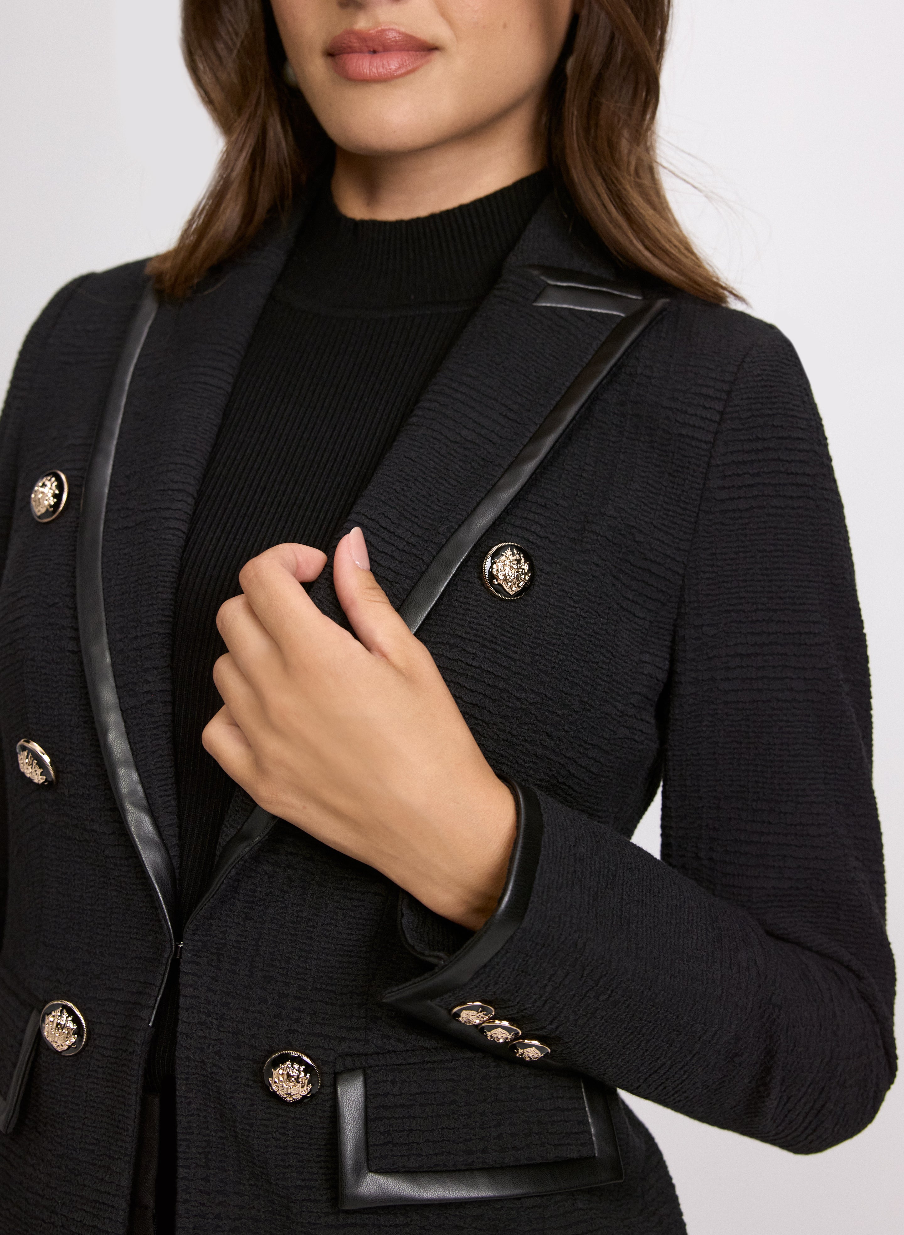 Vegan Leather Trim Blazer