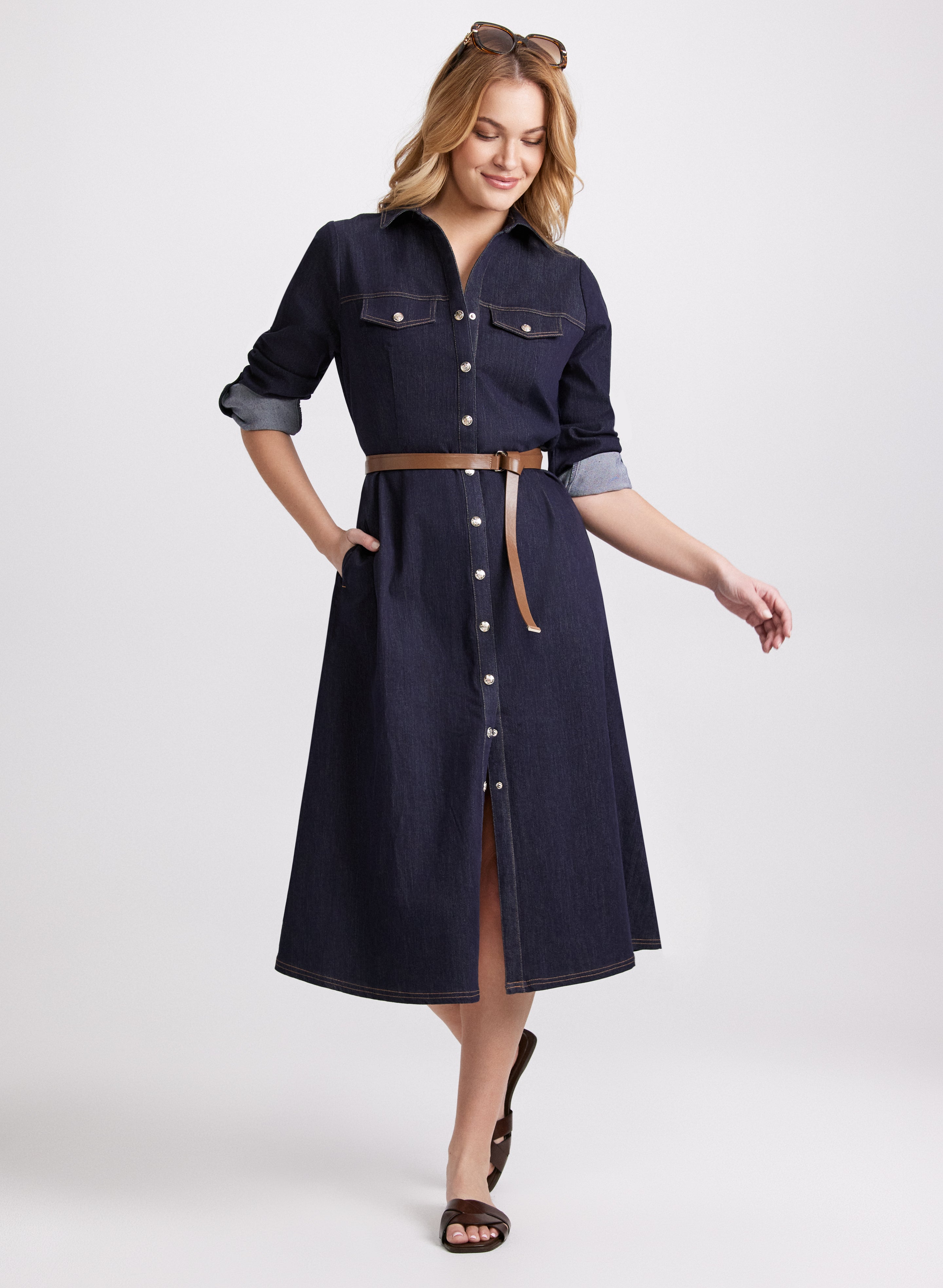 Belted Denim Button-Down Midi Dress Belted Denim Button-Down Midi Dress
