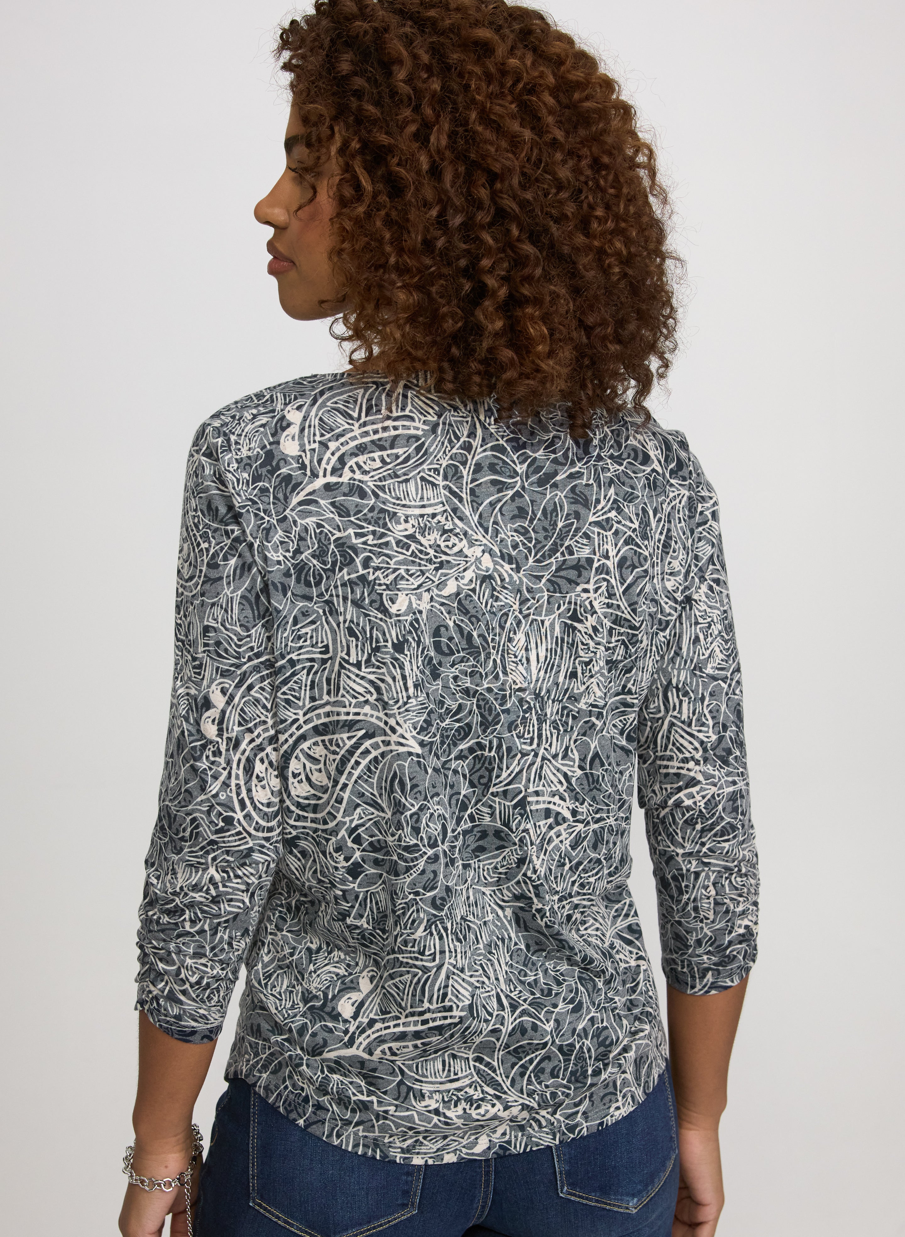 Embellished Mixed Print Top