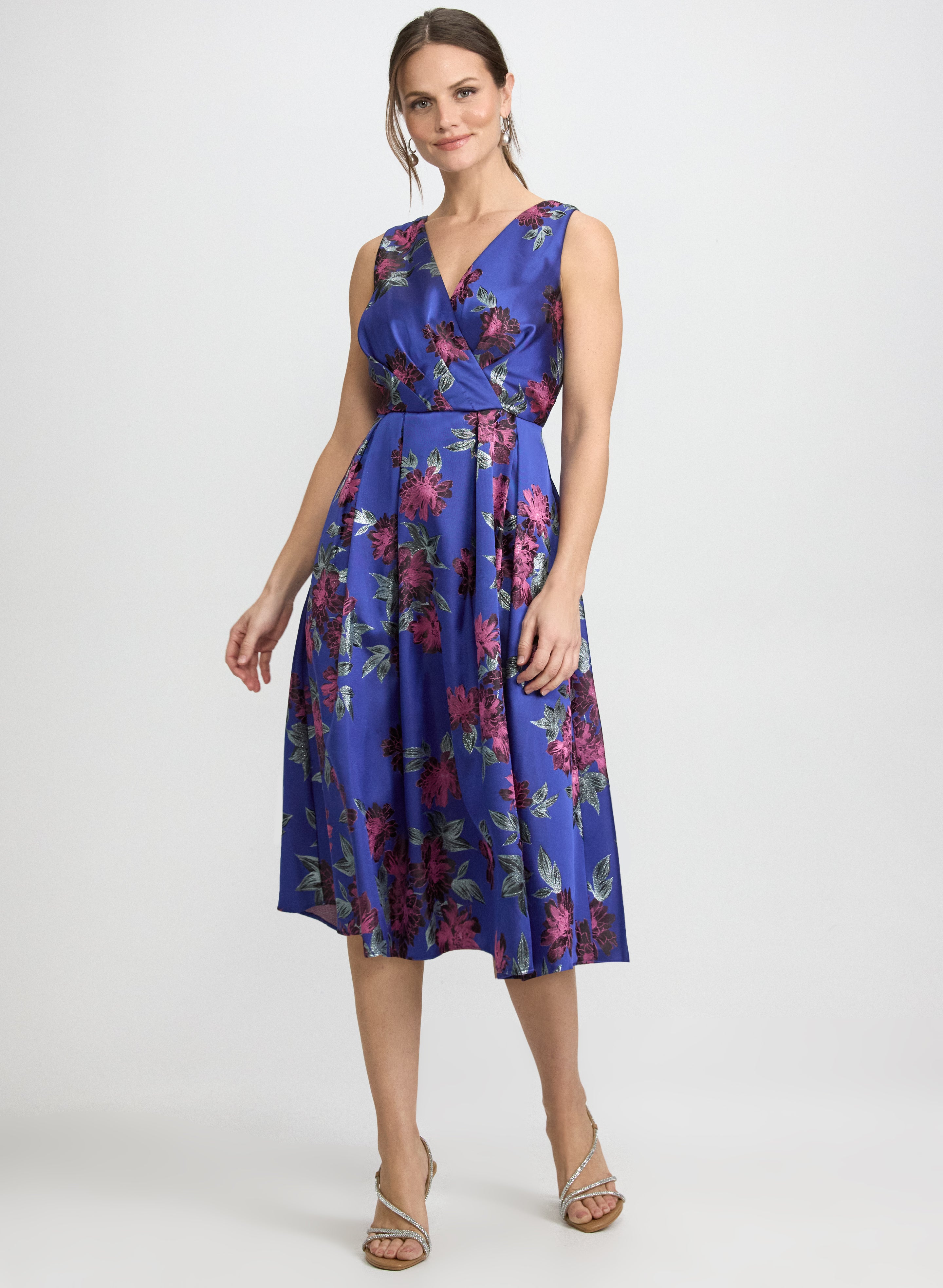 sachin and babi light blue dress Lela Rose Metallic Jacquard Cocktail Dress Women's main image 0