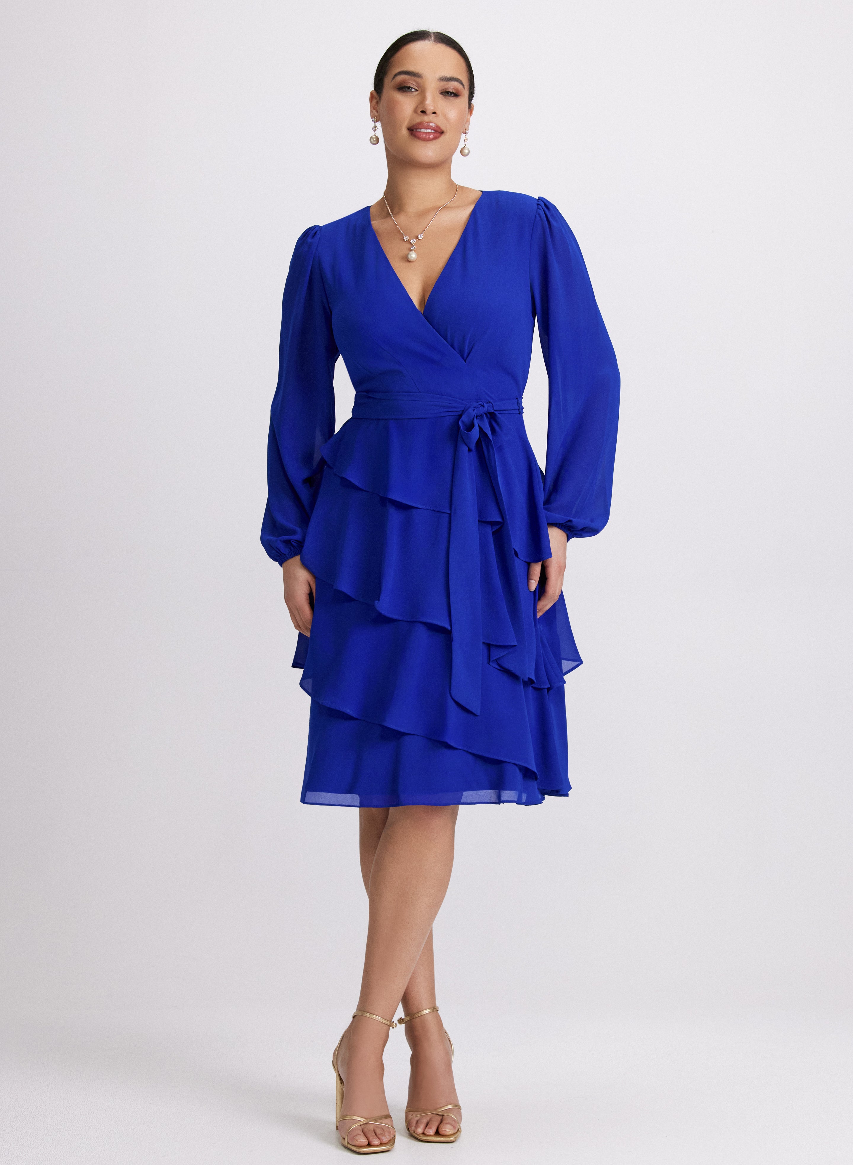 ワンピース Blue tweed papillon chain flare dress ワンピース Blue tweed papillon chain flare dress Blue tweed