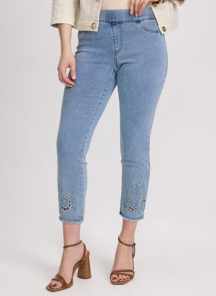 Embroidered Hem Jeans