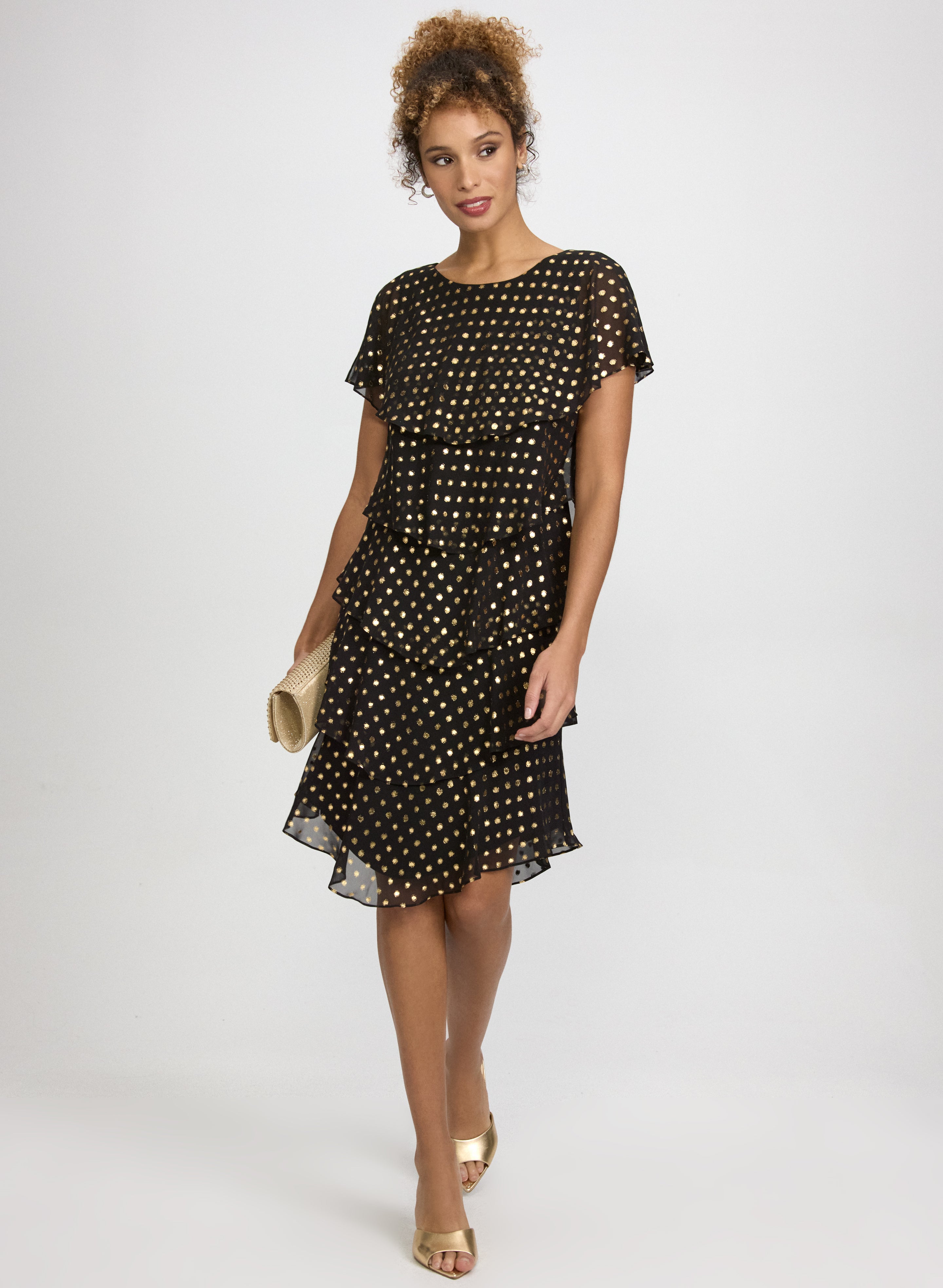 Laura Women's Polka Dot Tiered Wedding Guest Dress, Cocktail Dress In Black Pattern, Size 10, Polyester, Evening Dresses And Occasion Wear