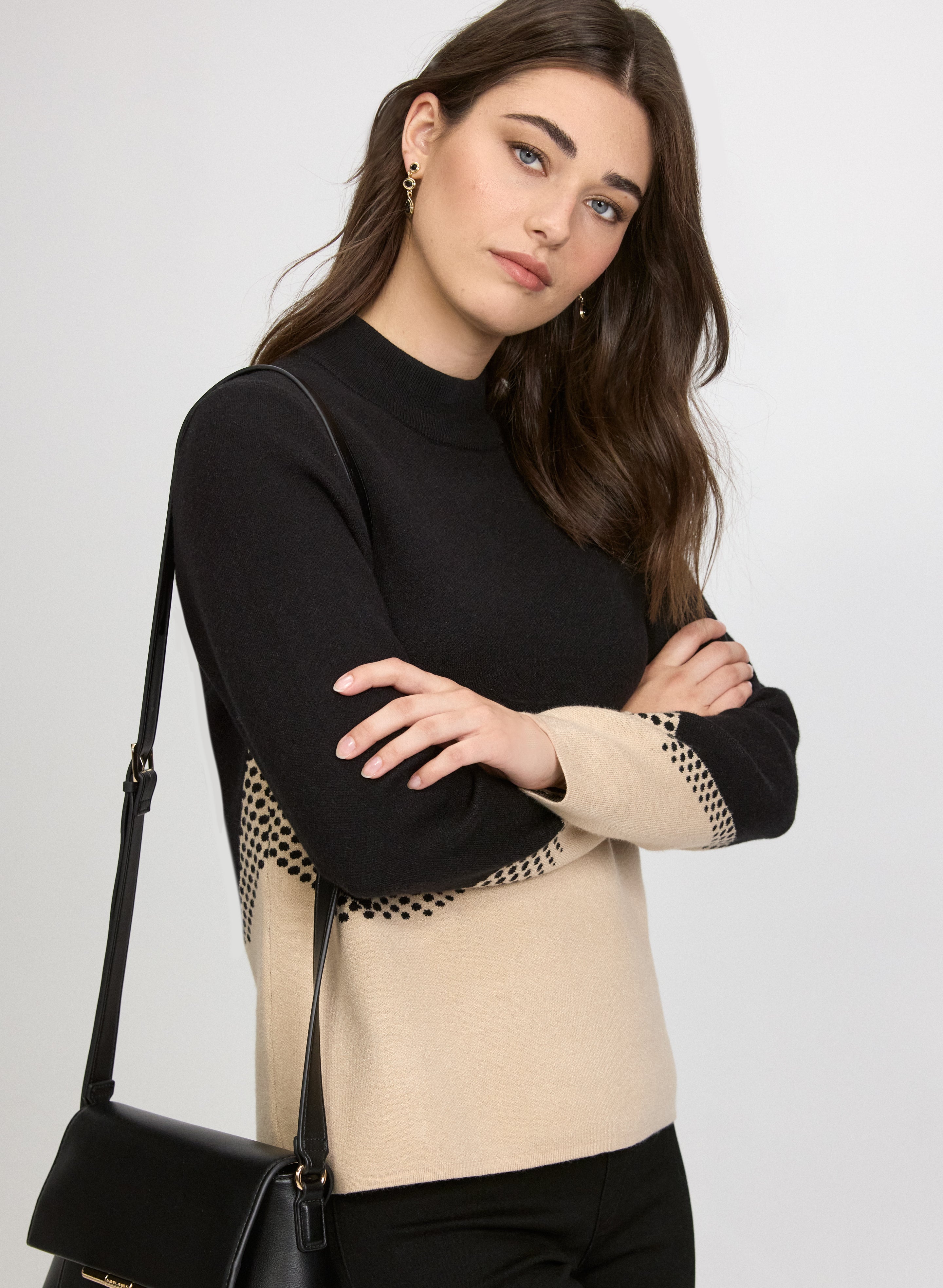 Colour Block Mock Neck Sweater