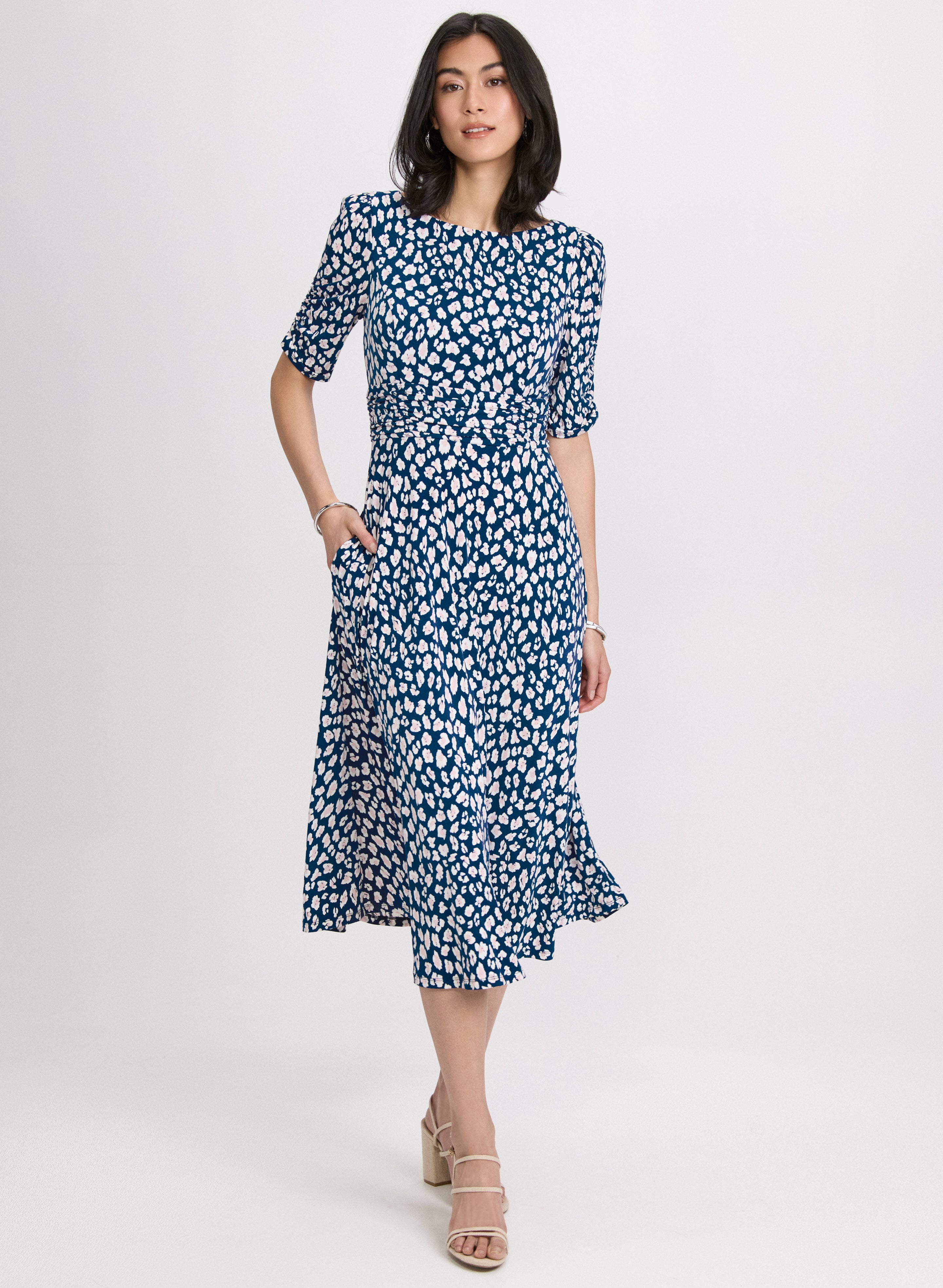 white and blue jersey dress