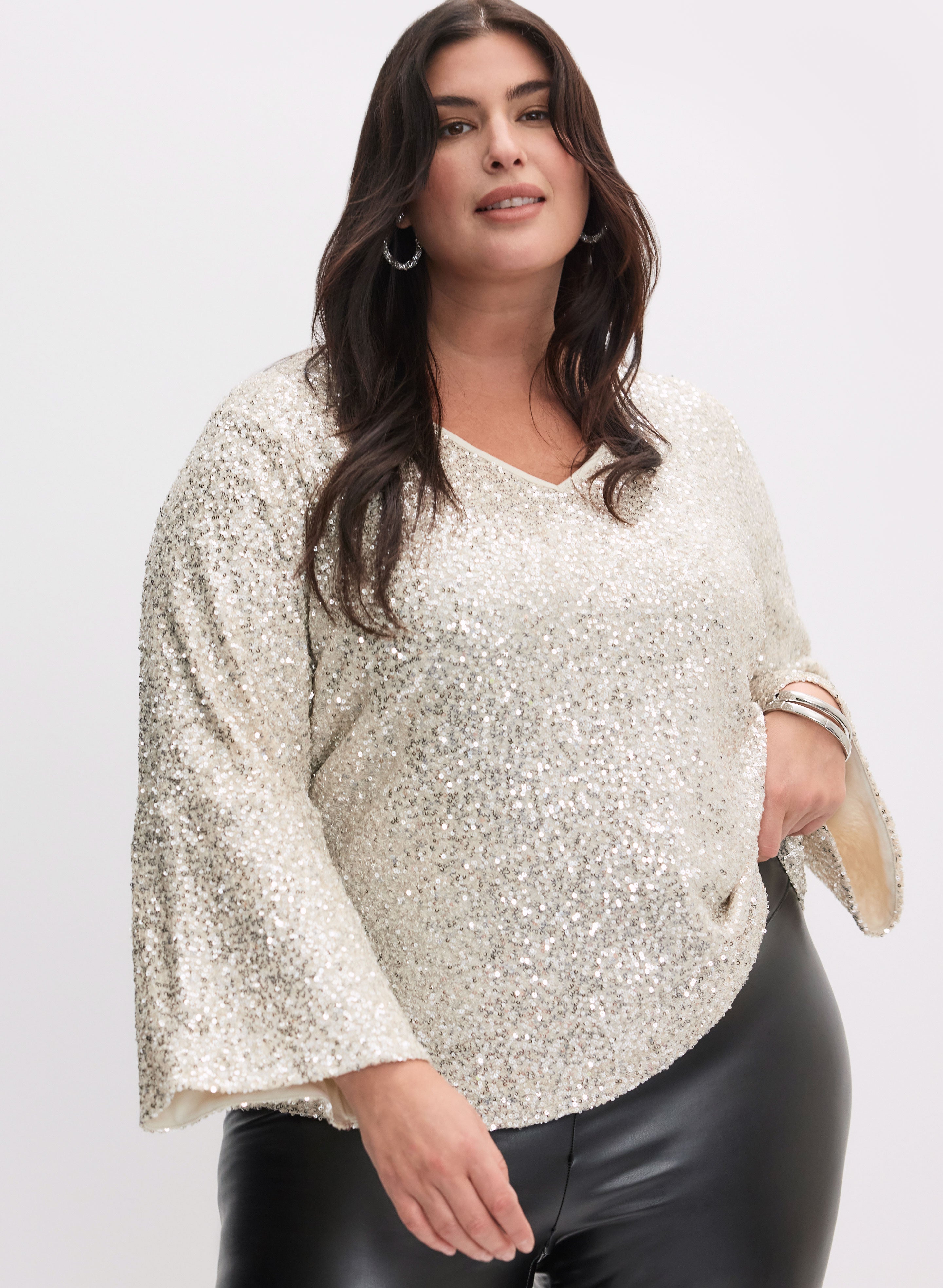 Sequin bell sleeve top on sale